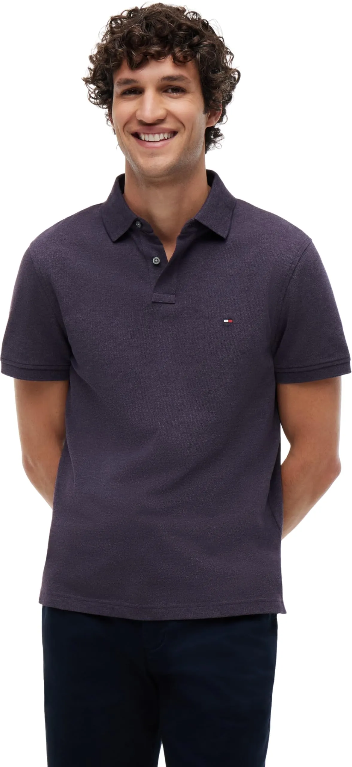Tommy Hilfiger 1985 Regular Fit Short Sleeve Polo Shirt, Mulberry Haze Heather, XS - immagine 1