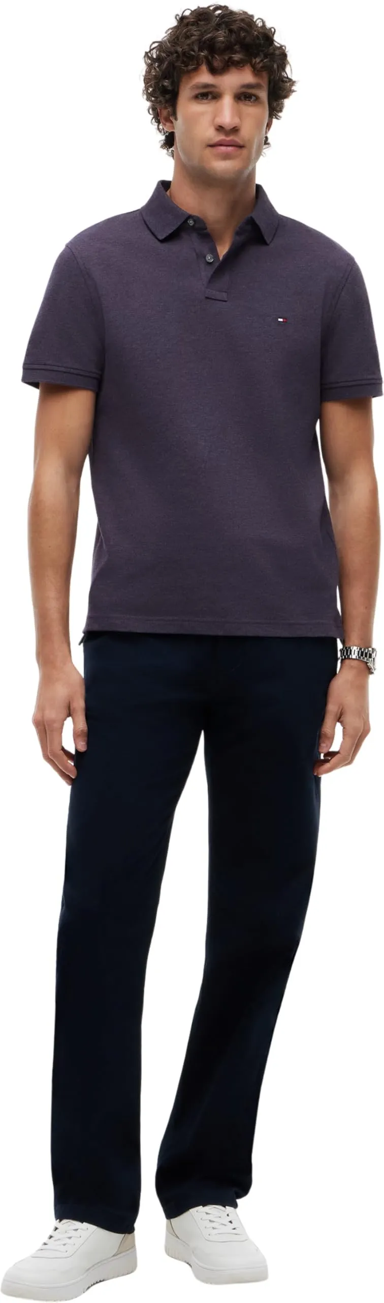 Tommy Hilfiger 1985 Regular Fit Short Sleeve Polo Shirt, Mulberry Haze Heather, XS - immagine 4