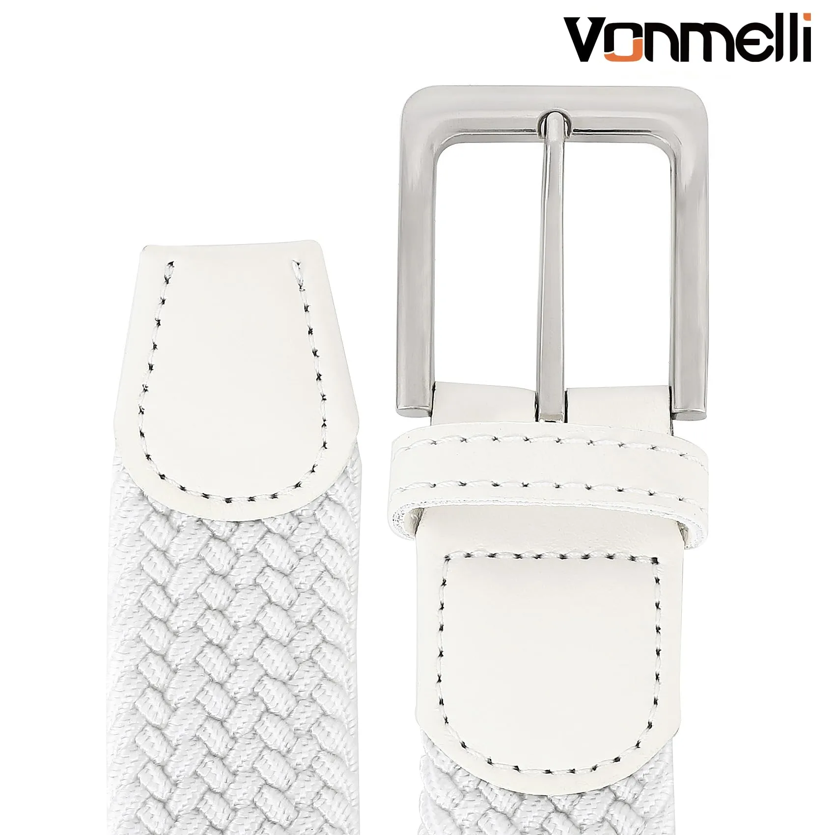 VONMELLI Cintura Elastica Intrecciata Uomo Regolabile per Jeans e Golf, Bianco, XL - immagine 3