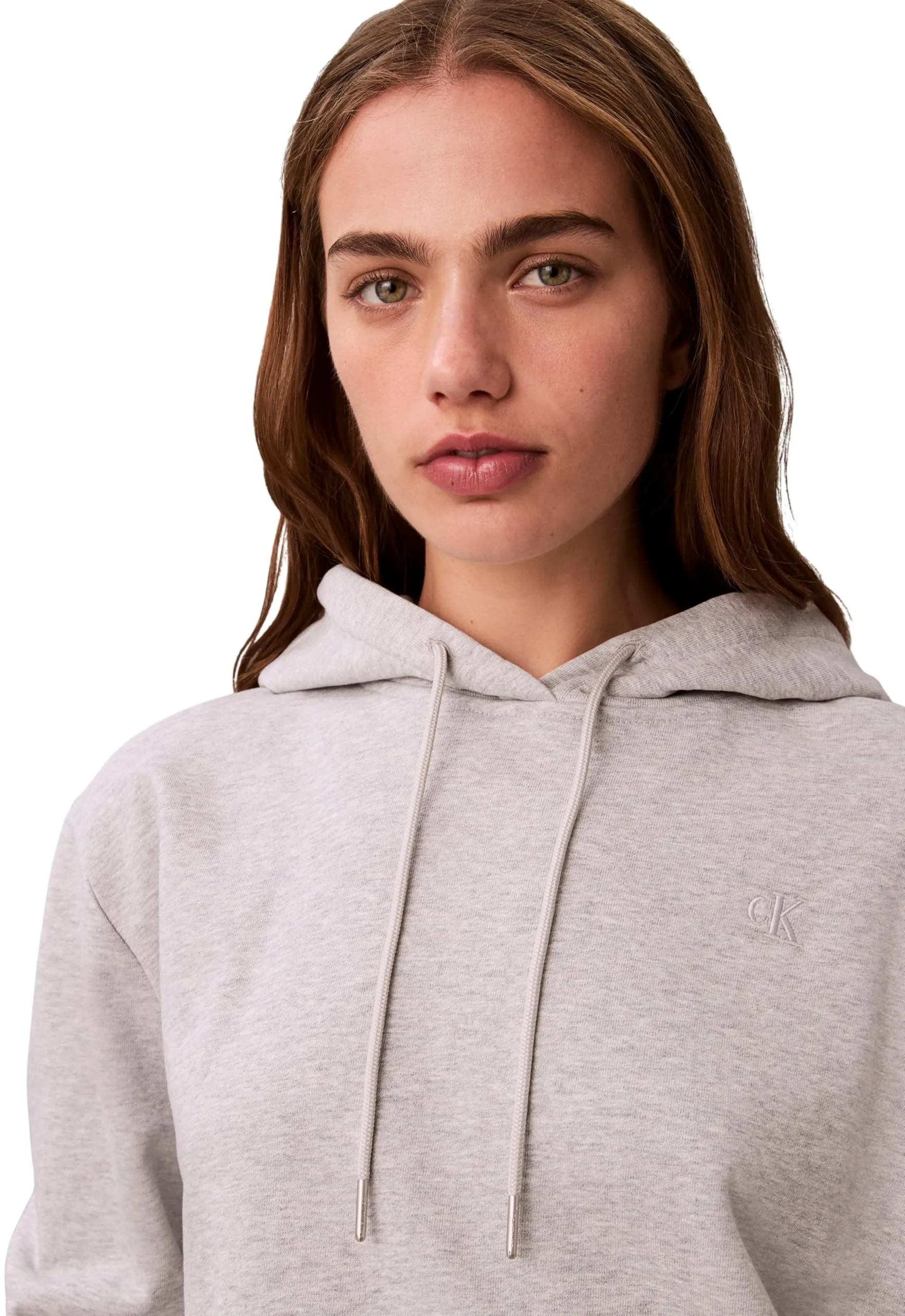Calvin Klein Donna Felpa con Cappuccio Monogram Terry con Logo, Grigio History Heather, S - immagine 4