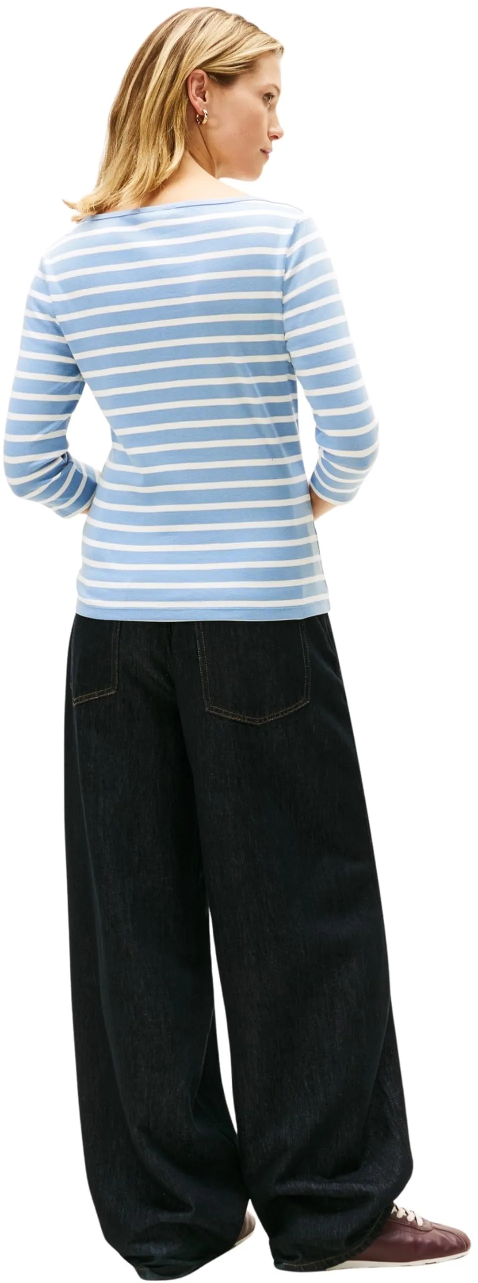 Tommy Hilfiger Donna Maglietta Maniche Lunghe New Cody Slim Scollo a Barca, Blu Clear Water/Ecru STP, L - immagine 2