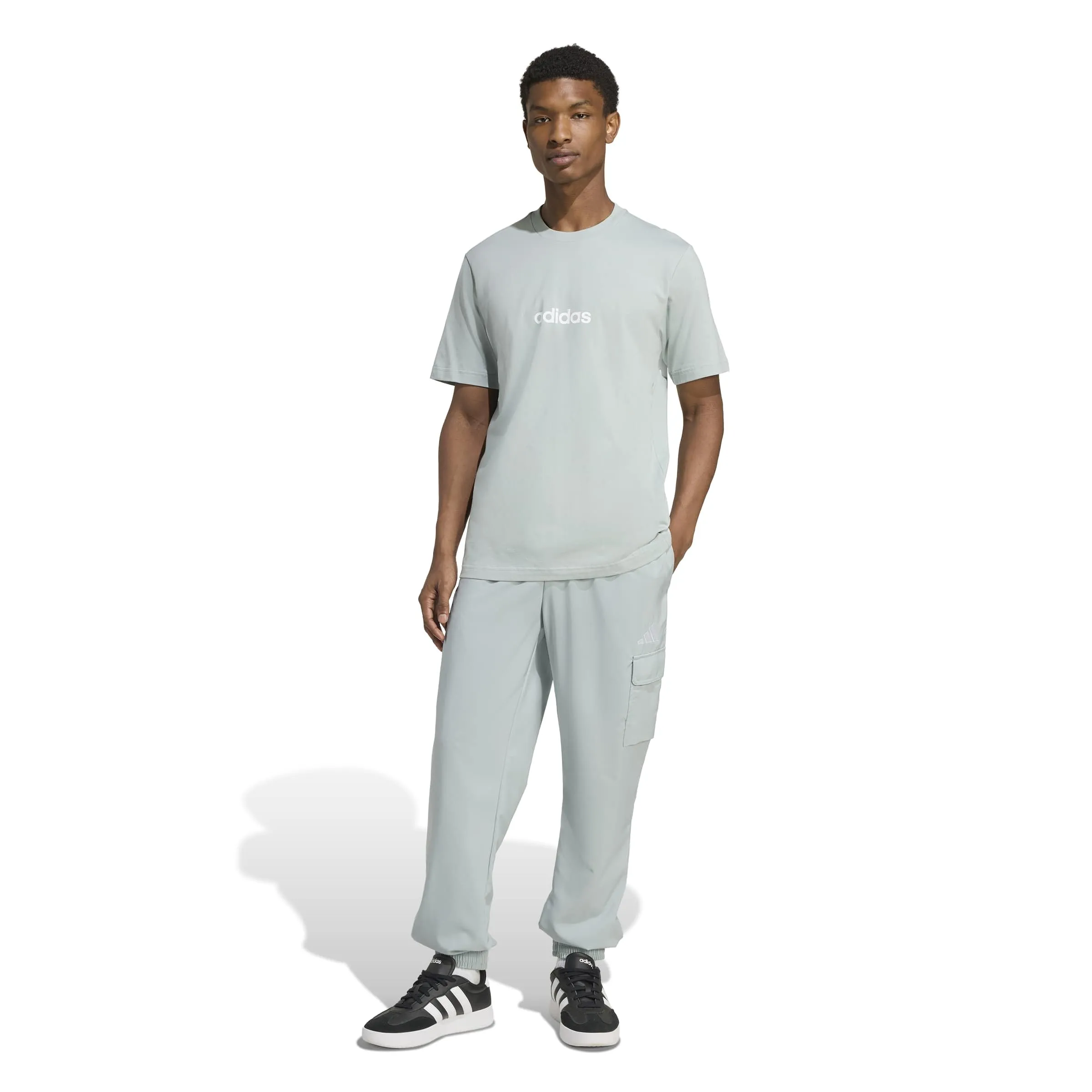 adidas Essentials Linear Single Jersey Tee - Wonder Sage/White - L - immagine 2