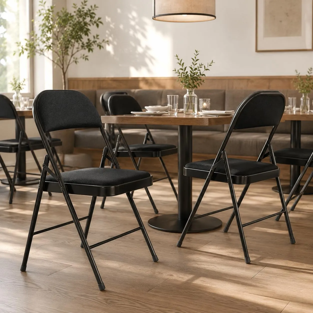 Asdsed Set di 4 Sedie Pieghevoli Imbottite, Nero - immagine 8
