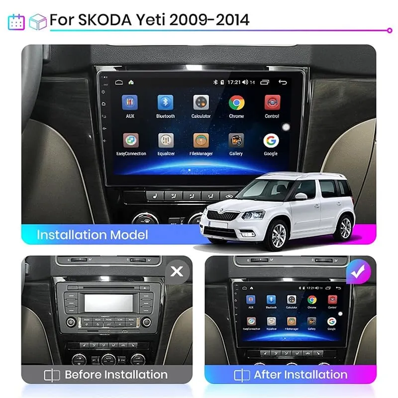 YFYANFEI 2 DIN Autoradio for Skoda Yeti 2009-2014, 9 Inch HD Touch Screen, 8 Core, 4G+64G, Android 14, Bluetooth, WiFi, Mirror Link, Steering Wheel Control - immagine 2