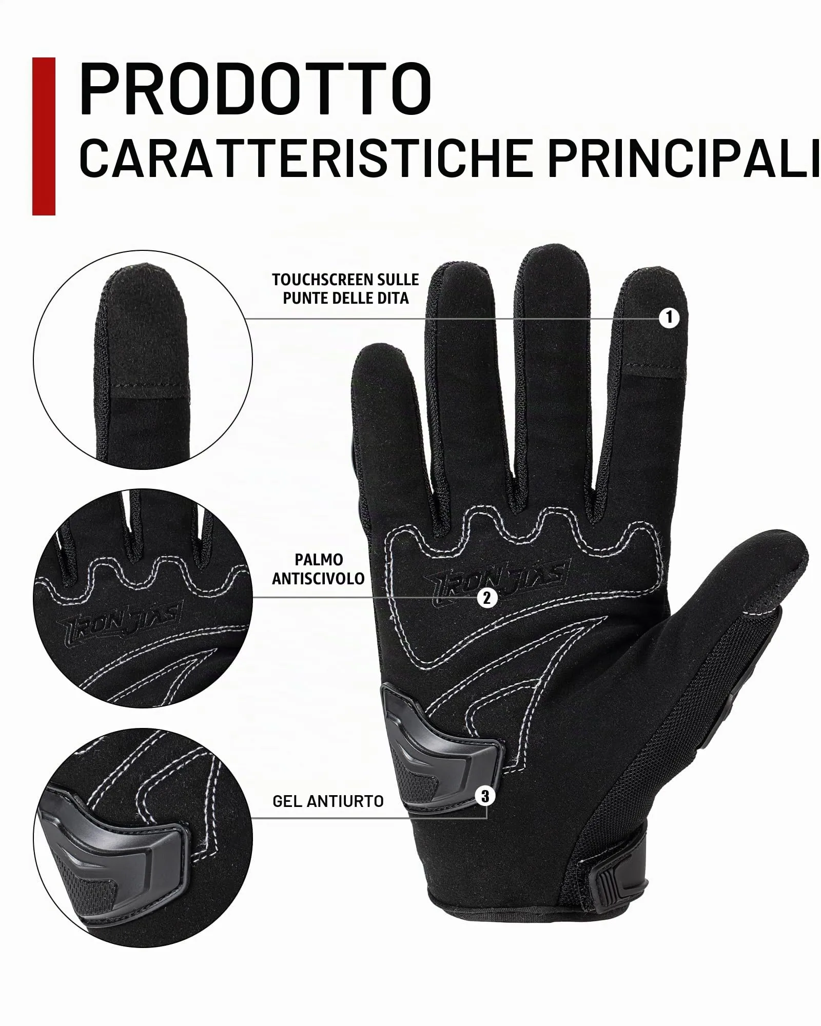IRON JIA'S Guanti da Moto Estivi da Uomo Touch Screen Traspiranti Nero, XXL - immagine 2