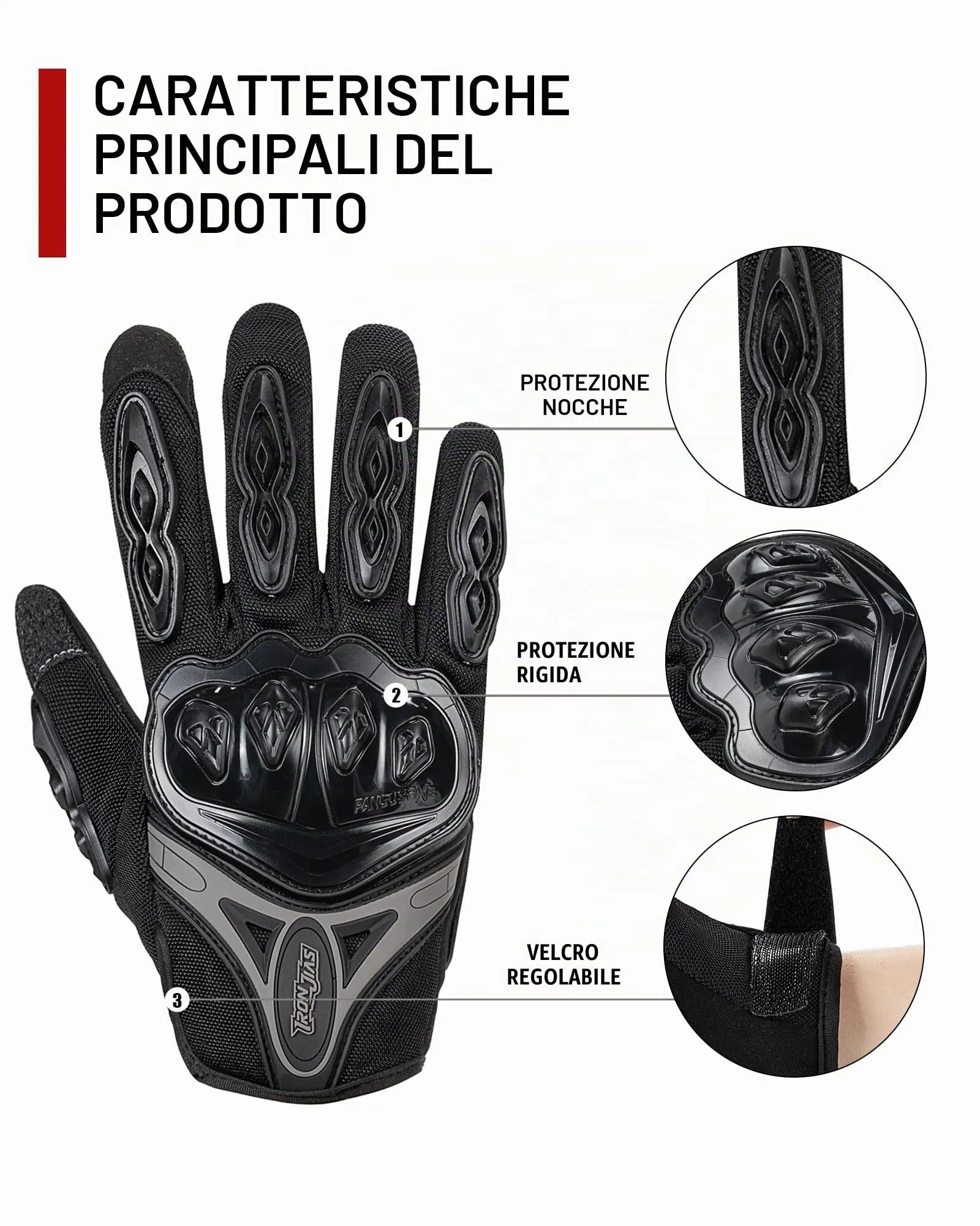 IRON JIA'S Guanti da Moto Estivi da Uomo Touch Screen Traspiranti Nero, XXL - immagine 3
