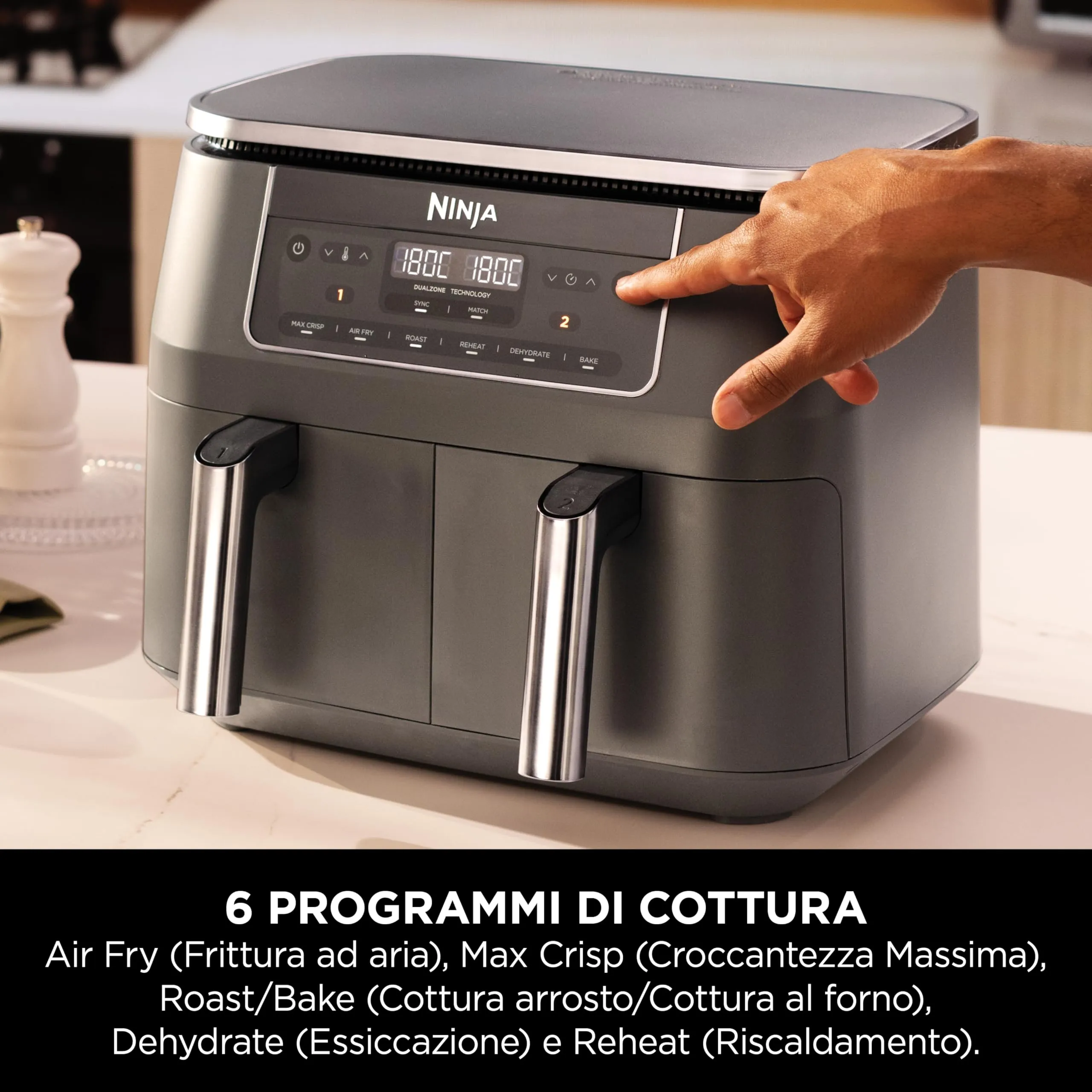 Ninja Doppia Zona Friggitrice ad Aria 7,6L Grigio Piombo DZ300EU - immagine 5