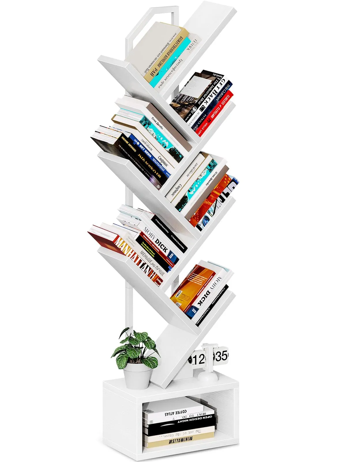 Coleshome Libreria ad Albero, Scaffale a 6 Ripiani, 110cm, Bianco - immagine 1