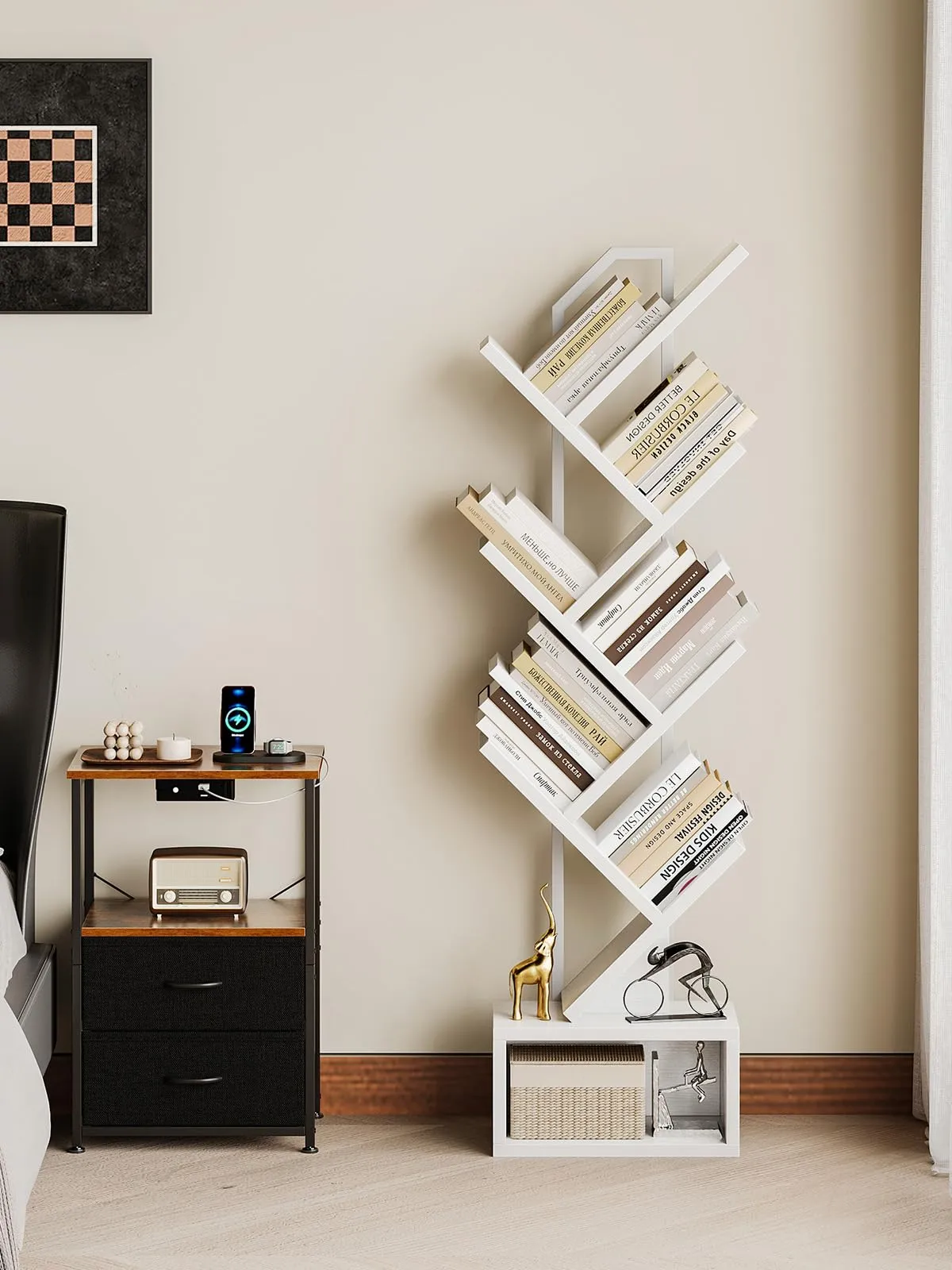 Coleshome Libreria ad Albero, Scaffale a 6 Ripiani, 110cm, Bianco - immagine 2