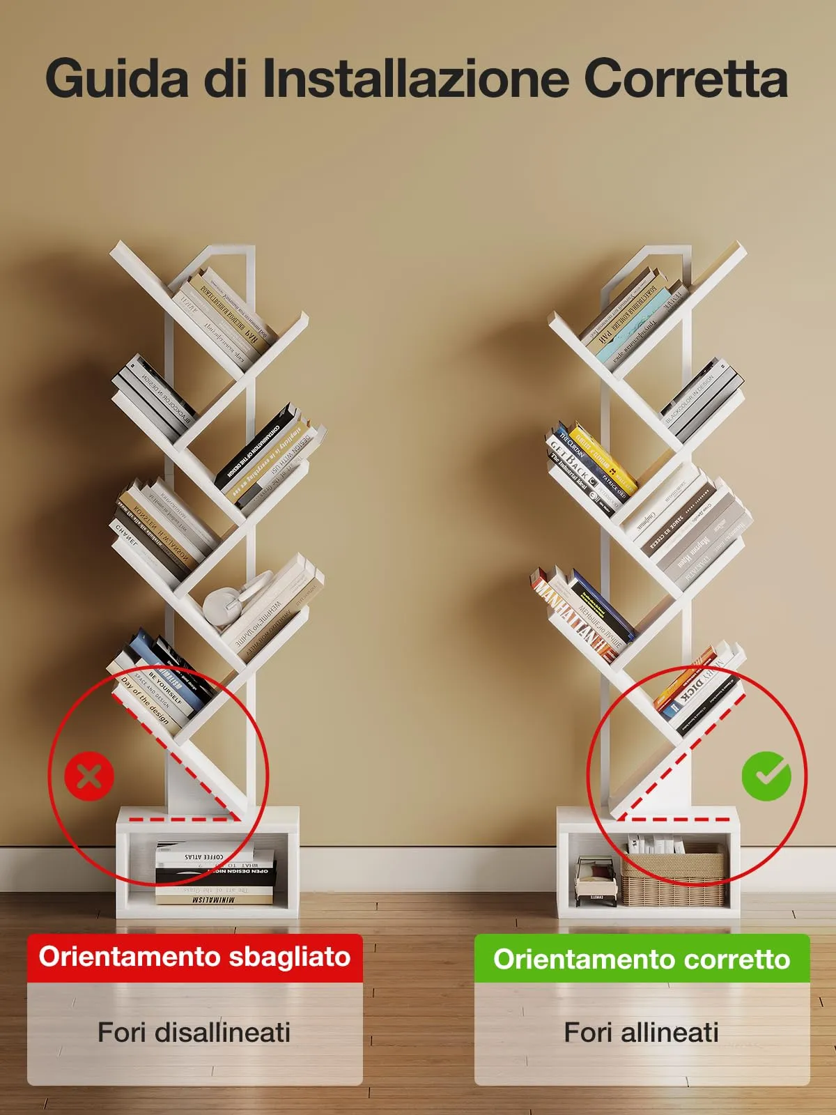 Coleshome Libreria ad Albero, Scaffale a 6 Ripiani, 110cm, Bianco - immagine 4
