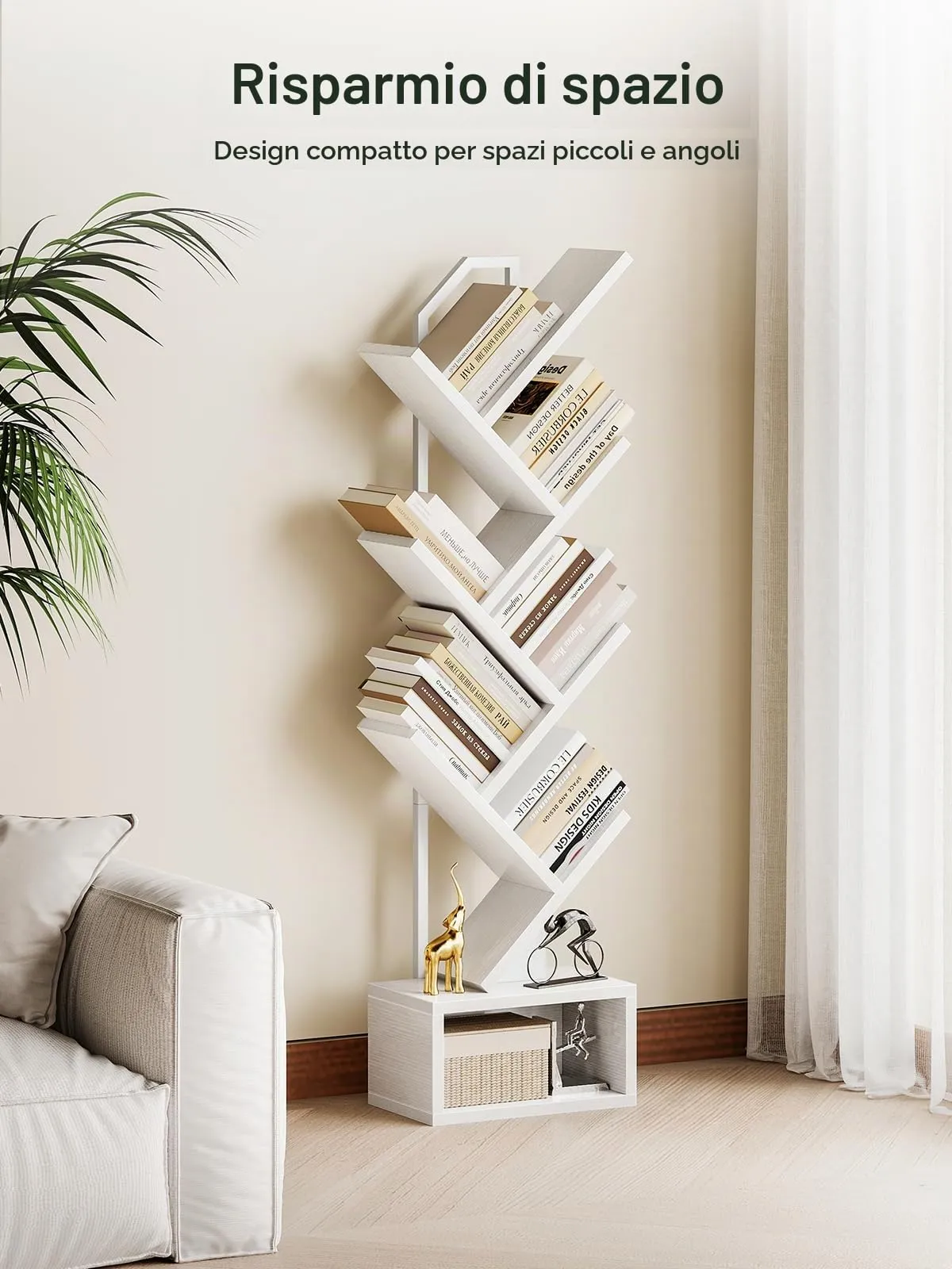 Coleshome Libreria ad Albero, Scaffale a 6 Ripiani, 110cm, Bianco - immagine 5