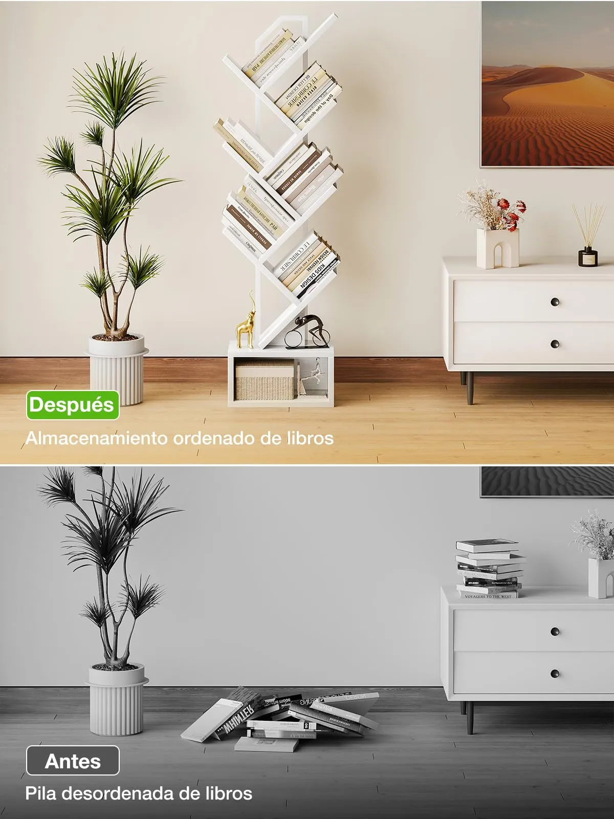 Coleshome Libreria ad Albero, Scaffale a 6 Ripiani, 110cm, Bianco - immagine 6