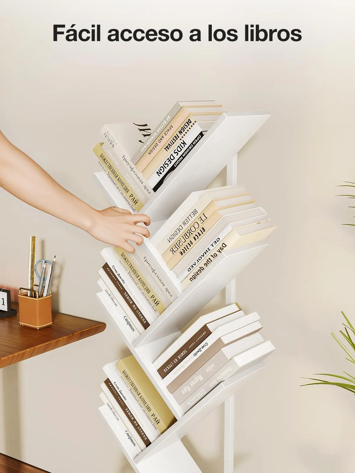 Coleshome Libreria ad Albero, Scaffale a 6 Ripiani, 110cm, Bianco - immagine 8