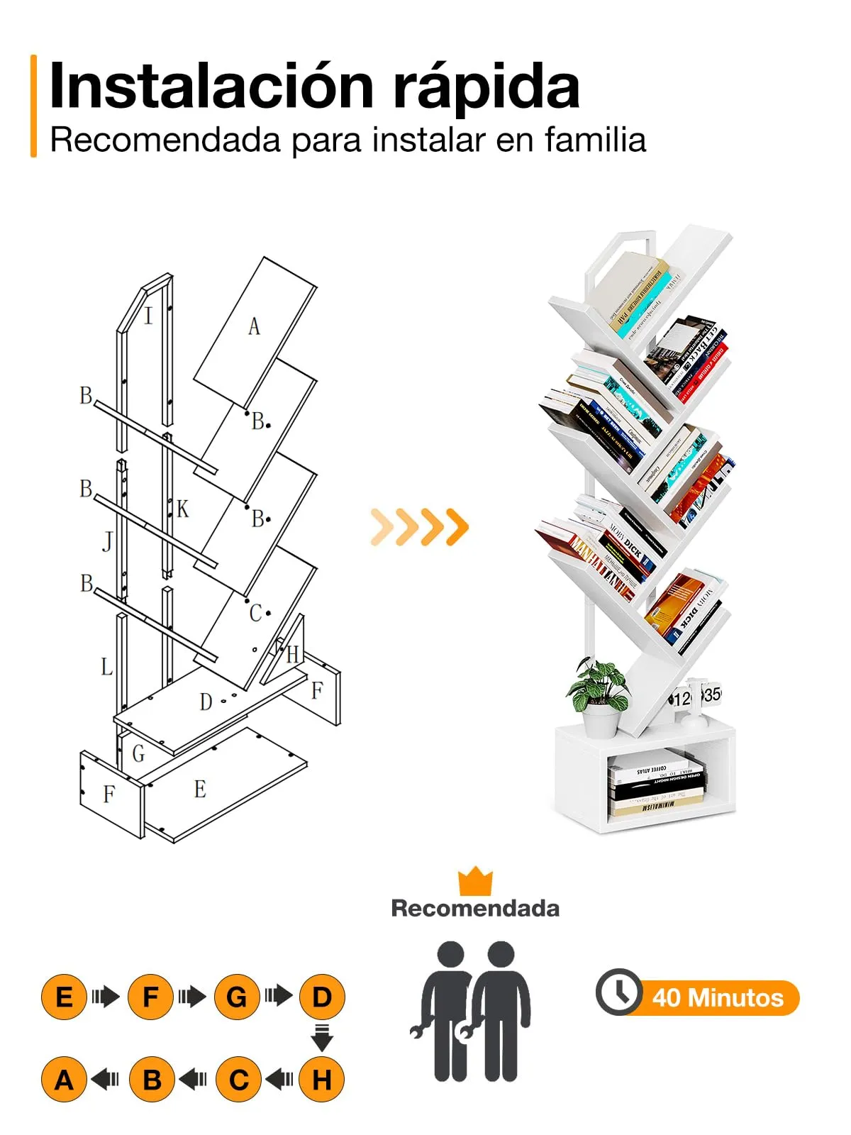 Coleshome Libreria ad Albero, Scaffale a 6 Ripiani, 110cm, Bianco - immagine 9