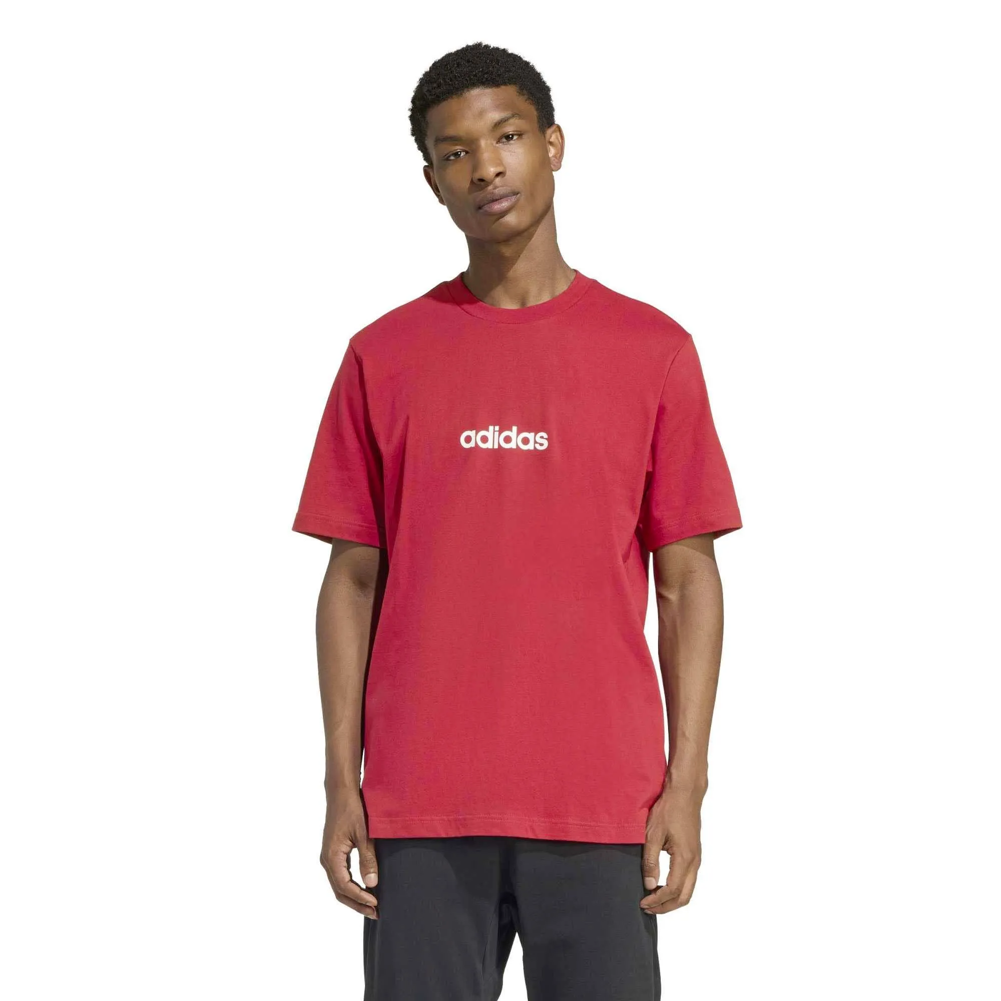 adidas Essentials Linear Single Jersey Tee - Active Maroon/White, XS - immagine 2