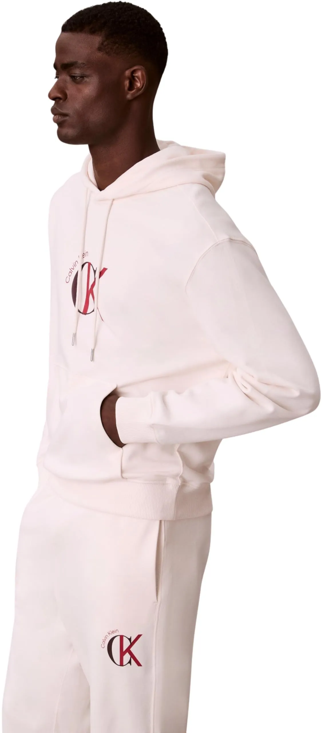 Calvin Klein Uomo Felpa con Cappuccio Terry Graphic, White Greige, M - immagine 6