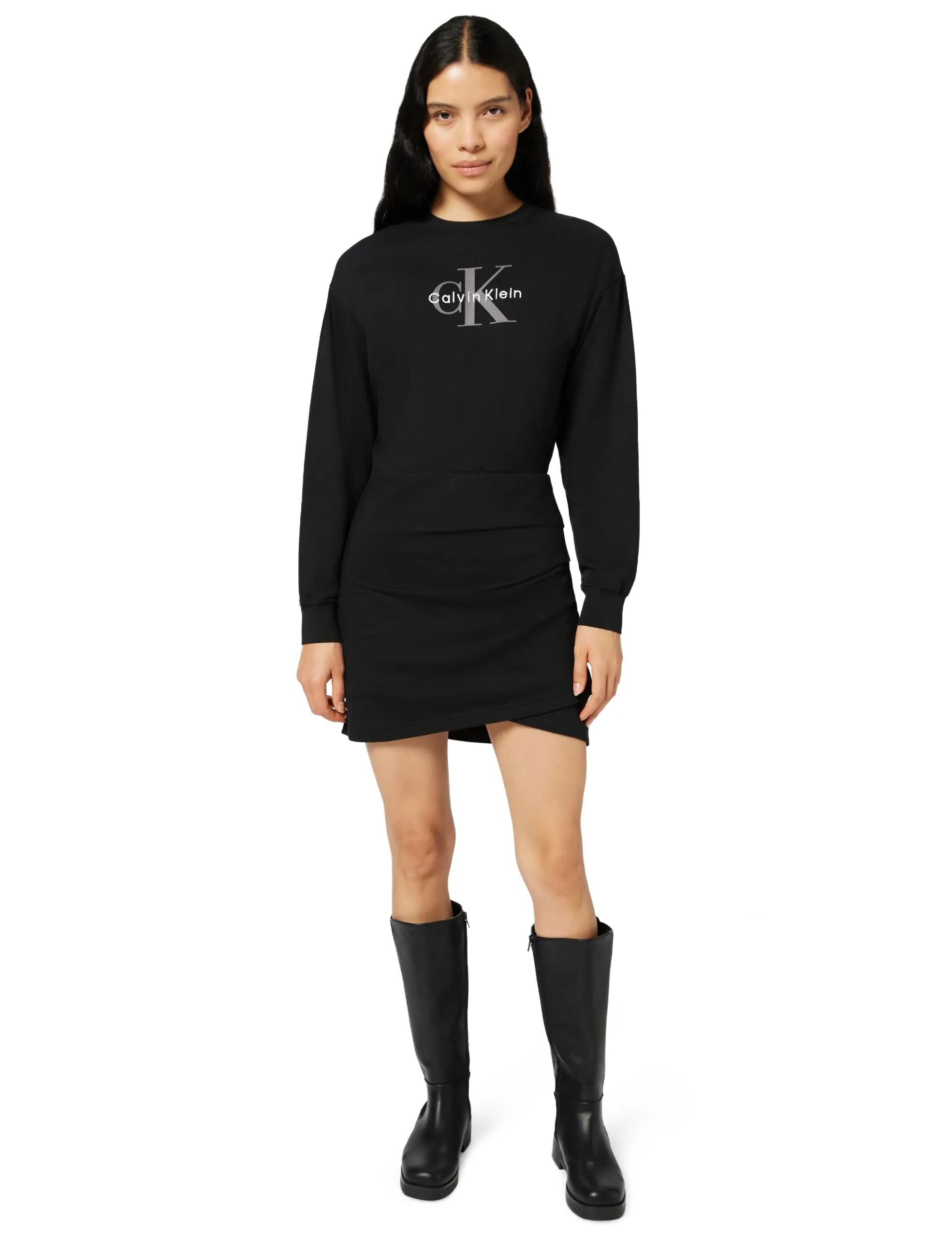 Calvin Klein Donna Abito Felpa Monologo Terry con Logo, Nero, L - immagine 1