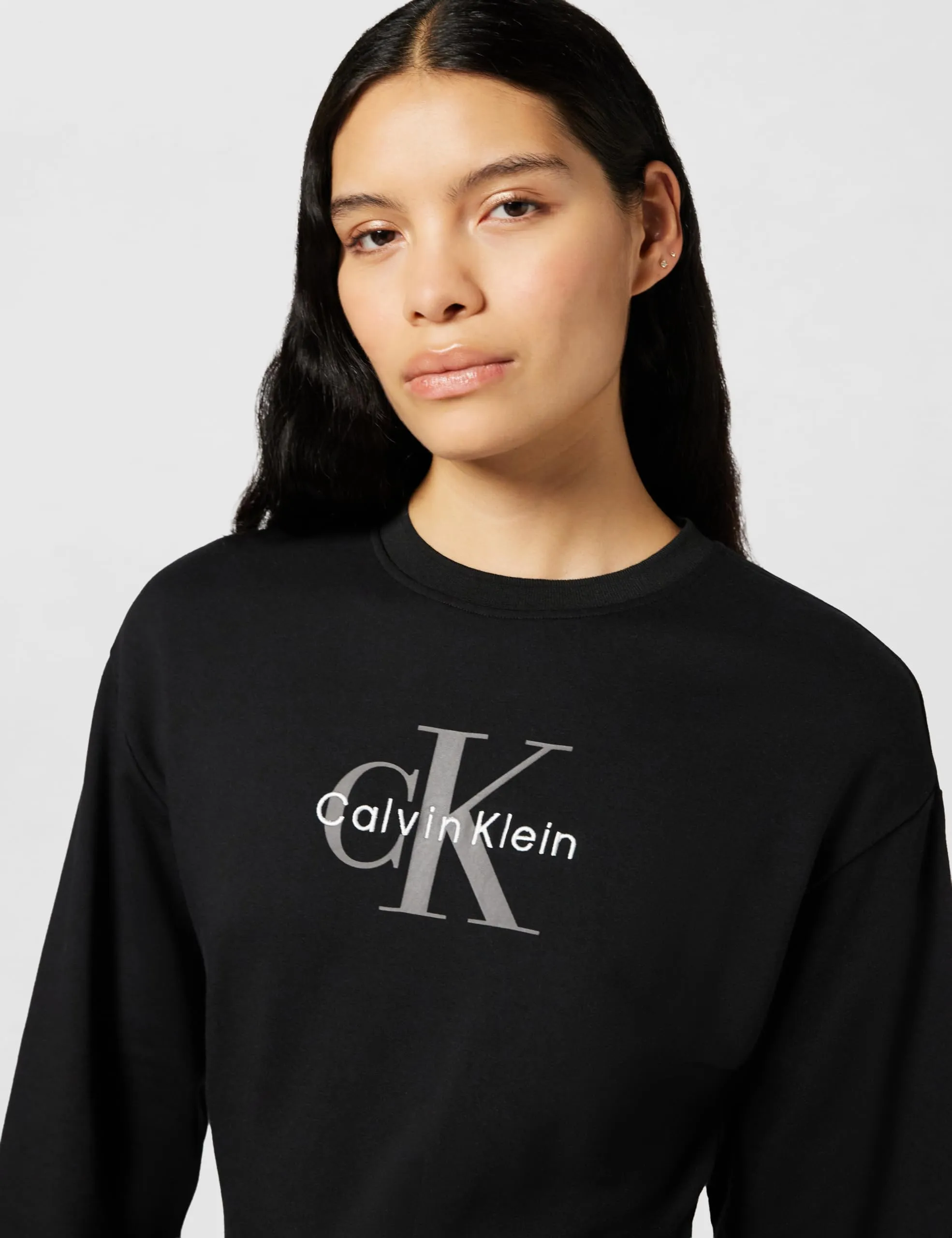 Calvin Klein Donna Abito Felpa Monologo Terry con Logo, Nero, L - immagine 3