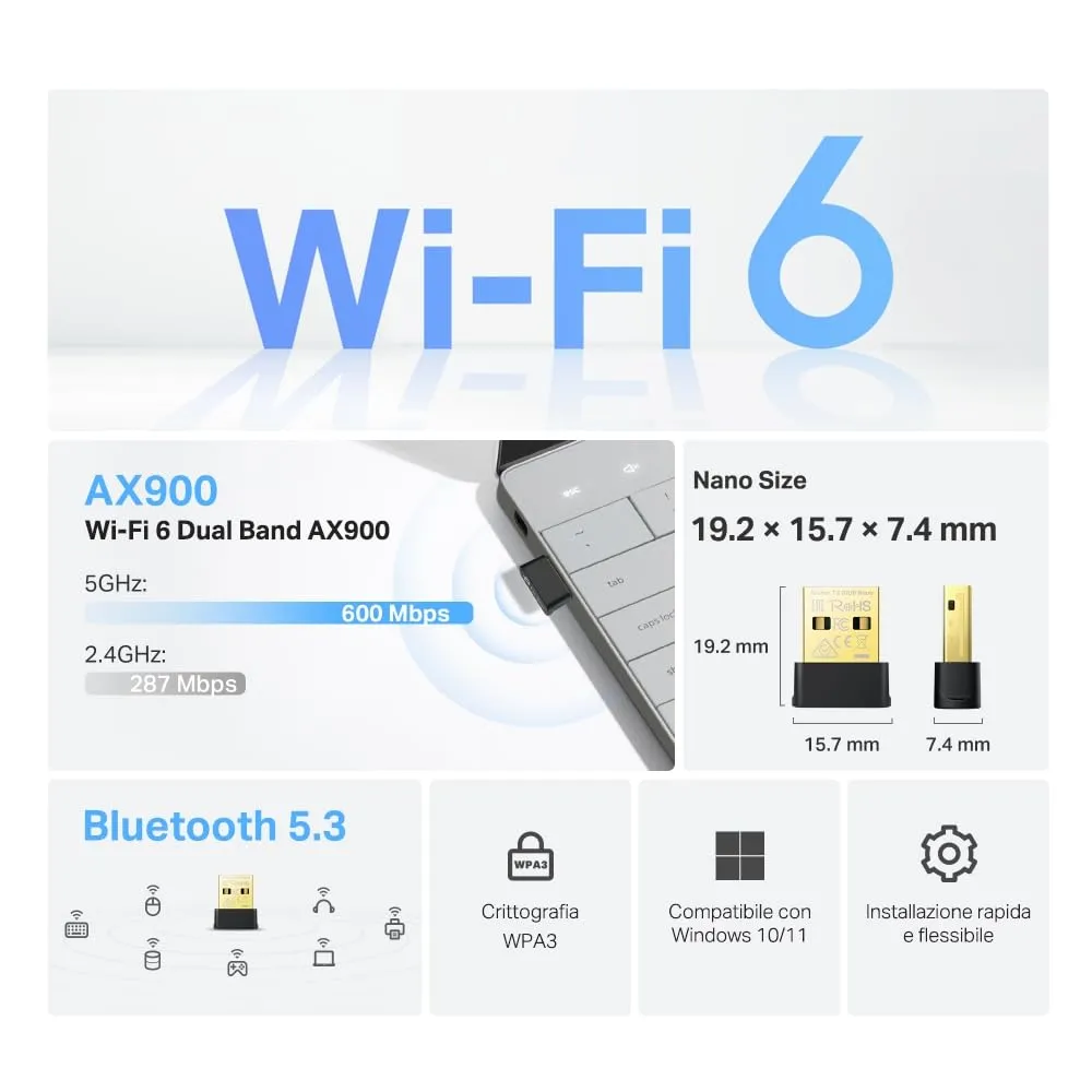 TP-Link Archer TX10UB Nano USB Wi-Fi Adapter AX900Mbps Bluetooth 5.3 for PC - immagine 6
