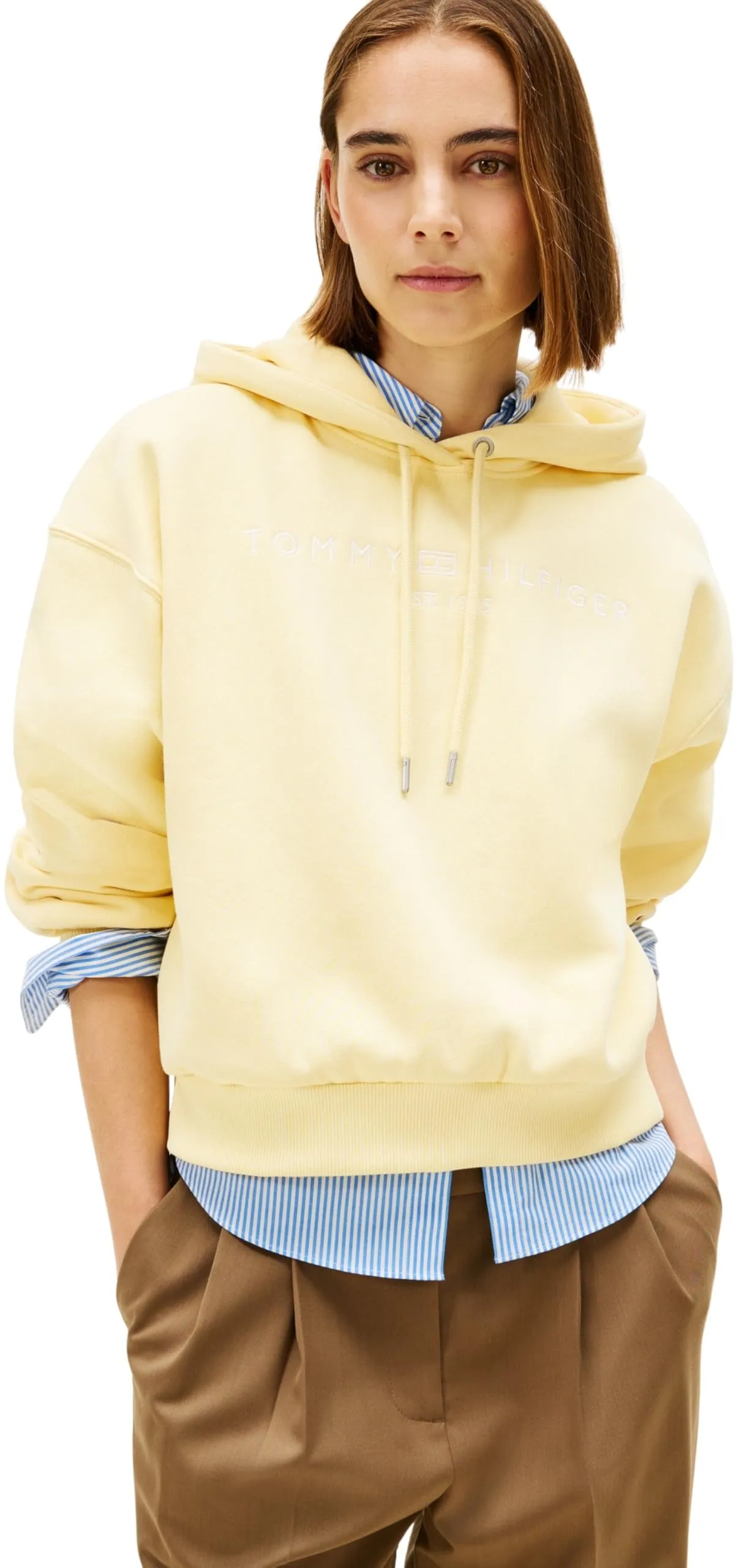 Tommy Hilfiger Donna Felpa con Cappuccio Corp Logo, Zesty Yellow, L - immagine 1