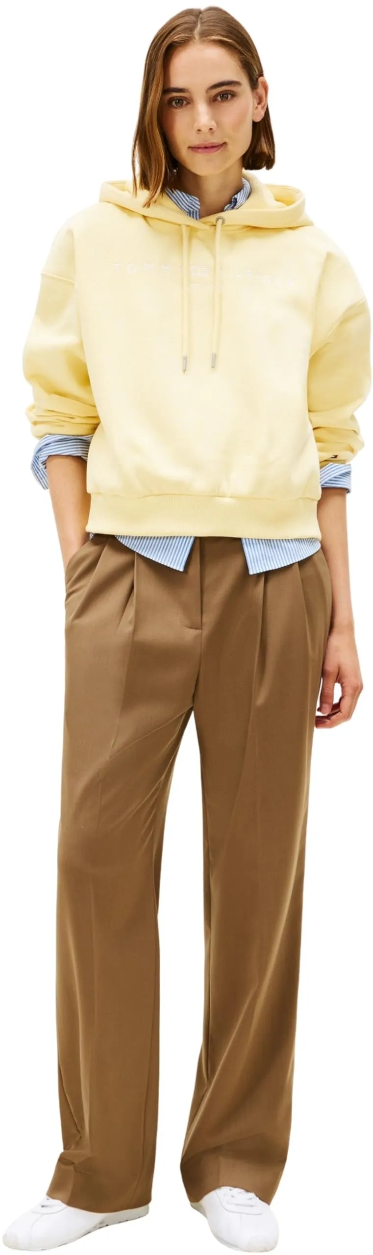 Tommy Hilfiger Donna Felpa con Cappuccio Corp Logo, Zesty Yellow, L - immagine 5
