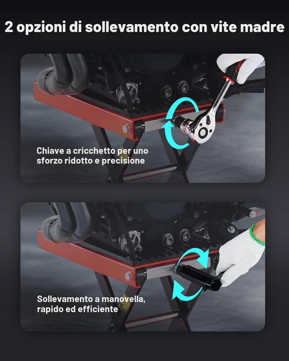 VEVOR Sollevatore per Moto a Forbice, Altezza 105-380 mm, Capacità 544 kg con Cricchetto e Manovella per Moto e ATV - immagine 3