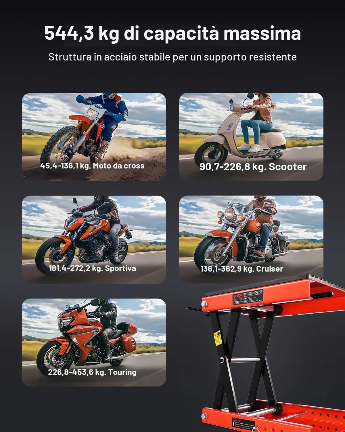 VEVOR Sollevatore per Moto a Forbice, Altezza 105-380 mm, Capacità 544 kg con Cricchetto e Manovella per Moto e ATV - immagine 6
