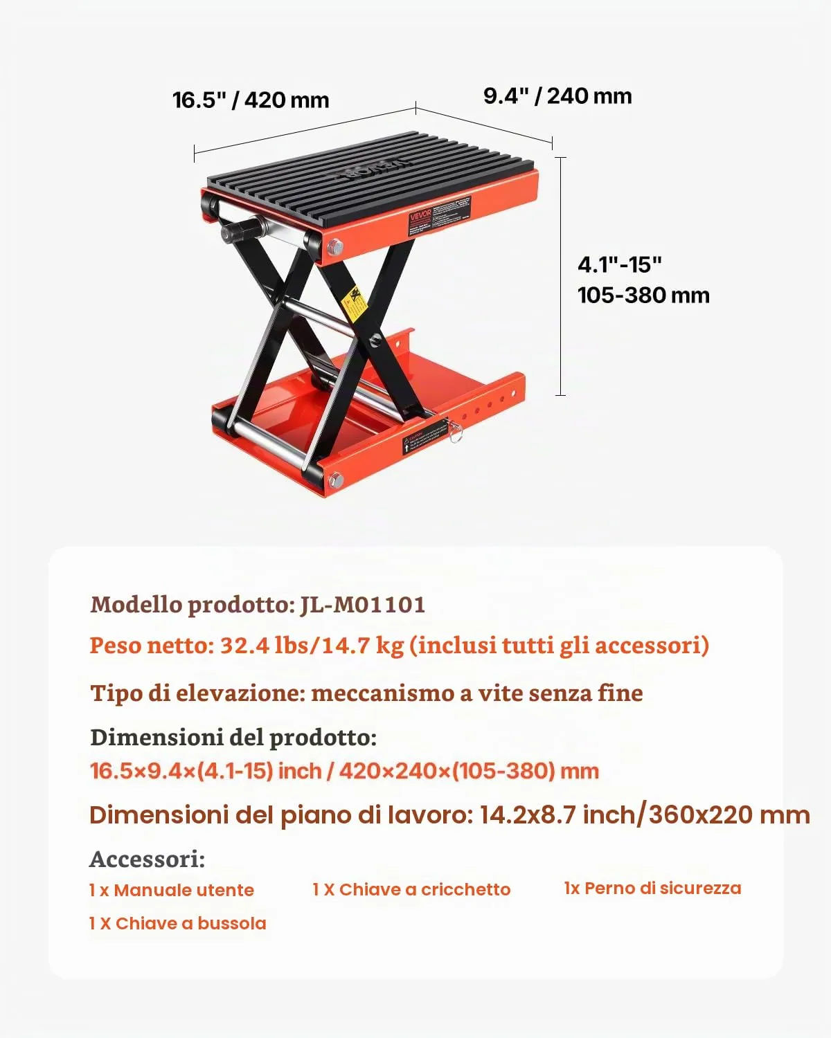 VEVOR Sollevatore per Moto a Forbice, Altezza 105-380 mm, Capacità 544 kg con Cricchetto e Manovella per Moto e ATV - immagine 7