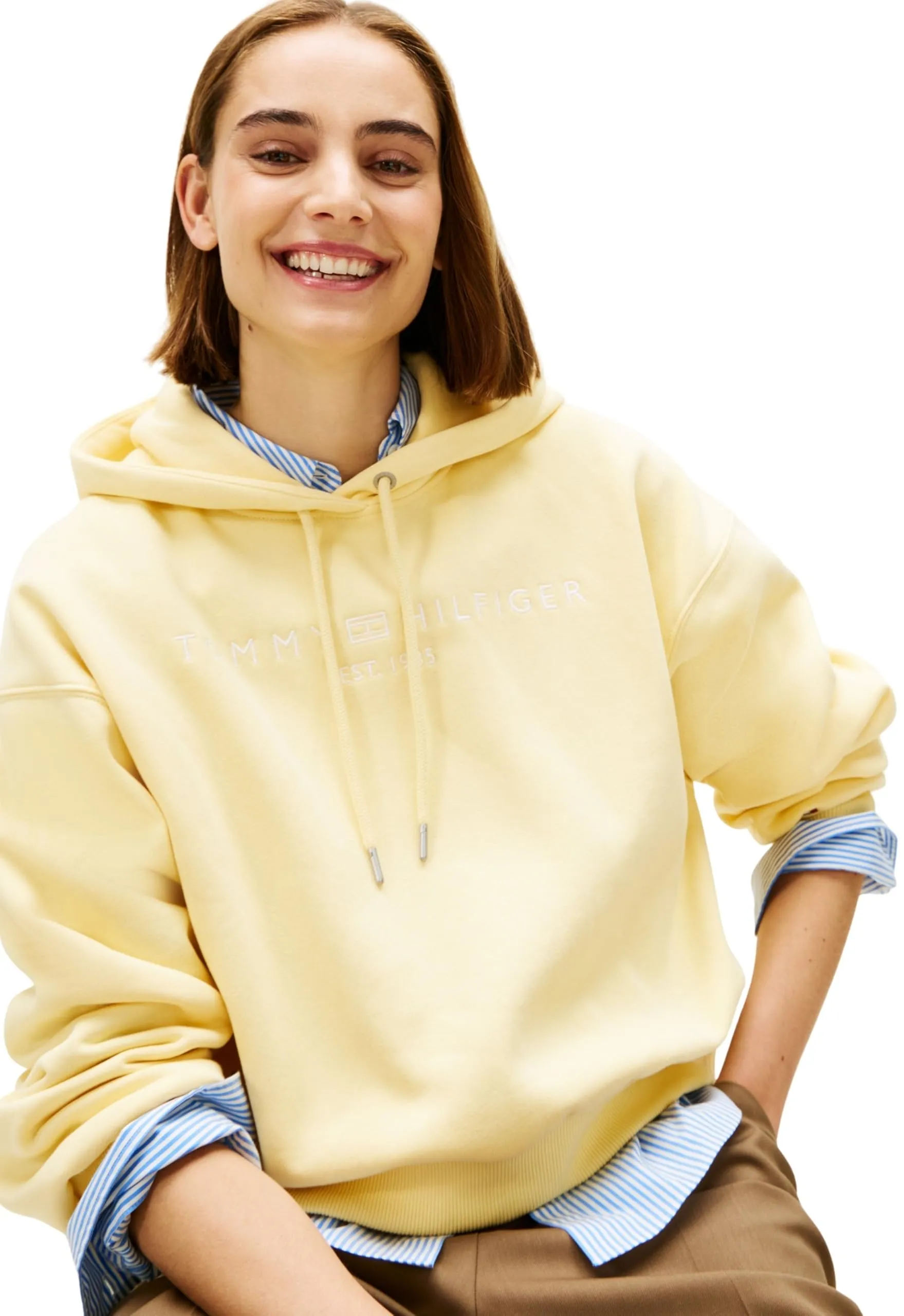 Tommy Hilfiger Donna Felpa con Cappuccio Corp Logo, Zesty Yellow, XXL - immagine 4