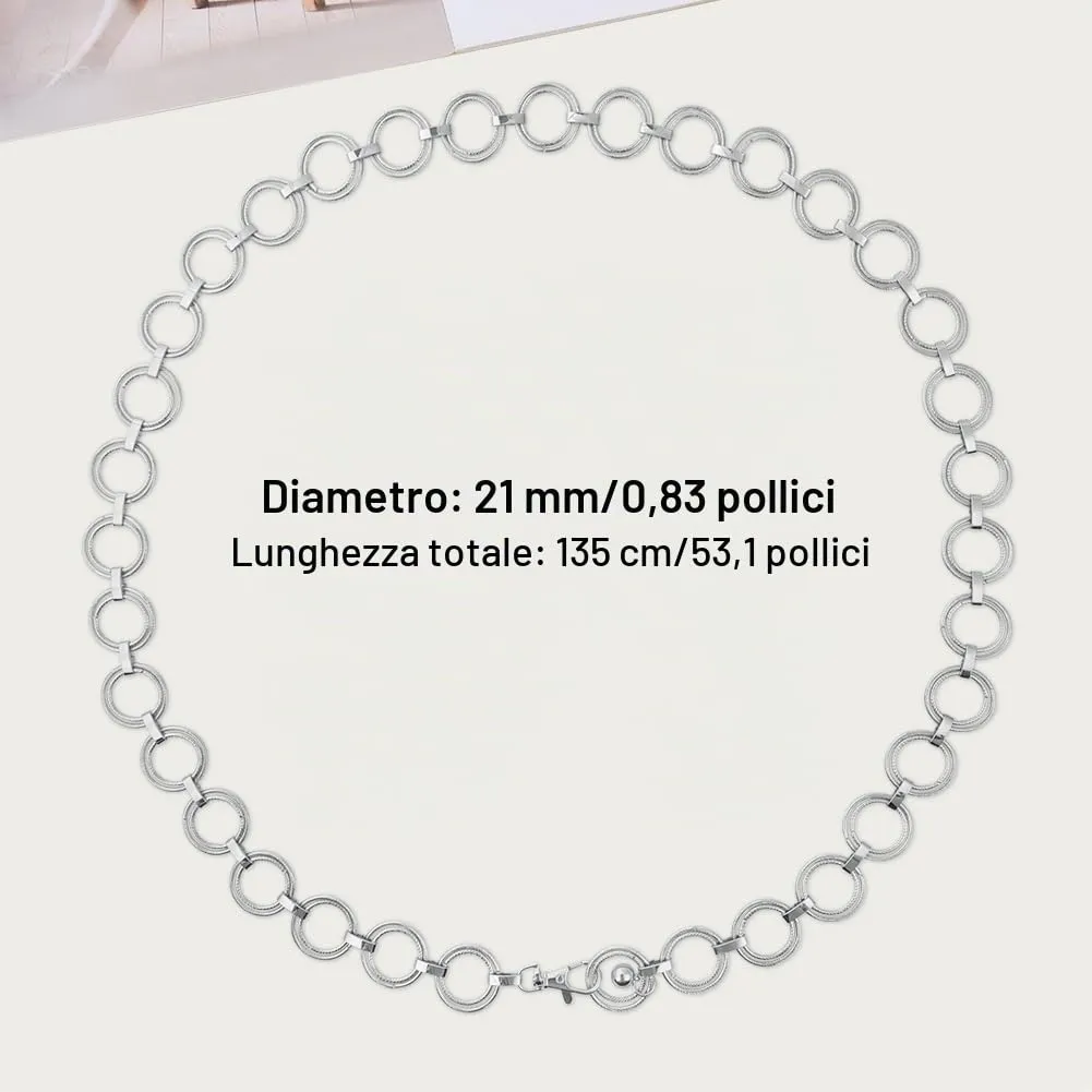 Alaoo Cintura Gioiello Donna in Catena di Metallo, Argento, 135cm, 21mm - immagine 4