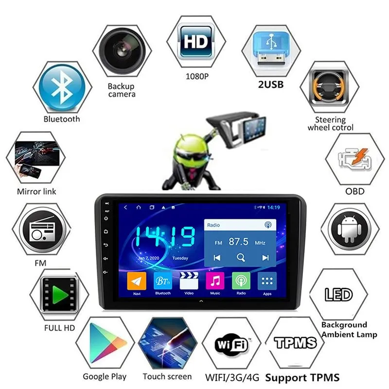 YFYANFEI 2 DIN Bluetooth Autoradio for Nissan NV200 2011-2018, 9 Inch HD Touch Screen, Steering Wheel Control, Mirror Mode, 4 Core WiFi, 2GB+32GB - immagine 4