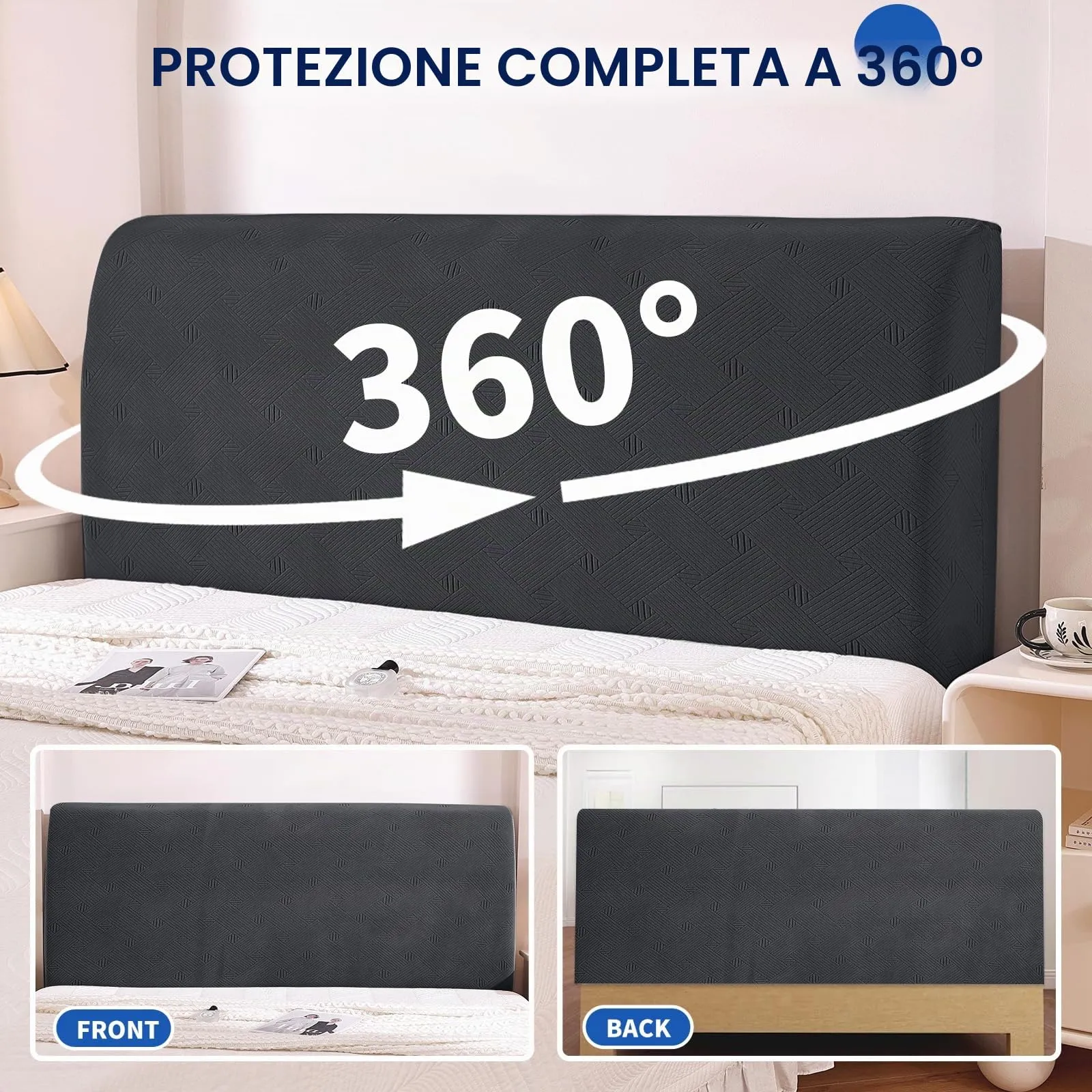 Ystyle Copri Testiera Letto Elasticizzata Matrimoniale, 200cm, Grigio Scuro - immagine 6