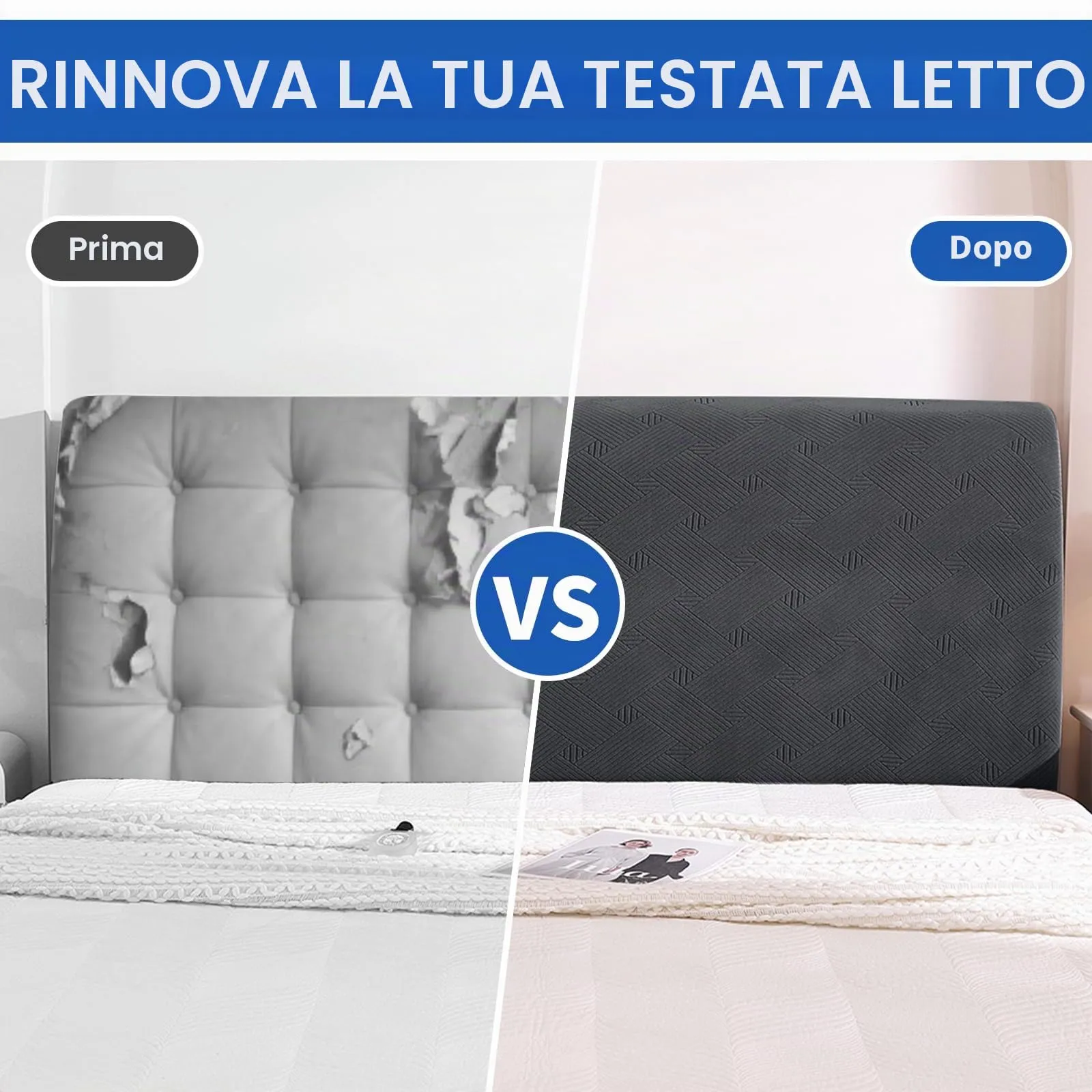 Ystyle Copri Testiera Letto Elasticizzata Matrimoniale, 200cm, Grigio Scuro - immagine 7