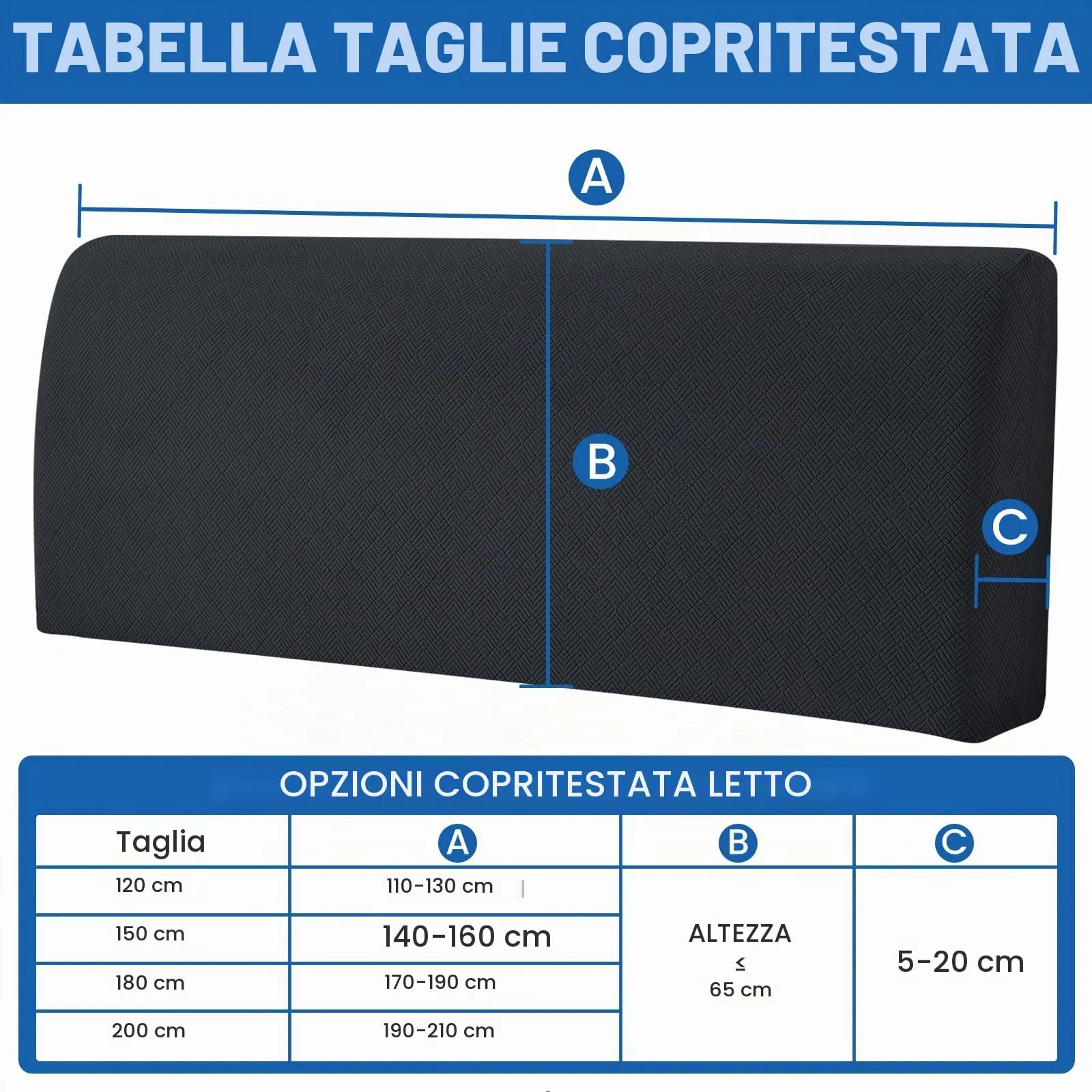 YSTELLAA Copri Testata Letto Matrimoniale Elasticizzato, 200cm, Grigio Scuro - immagine 3