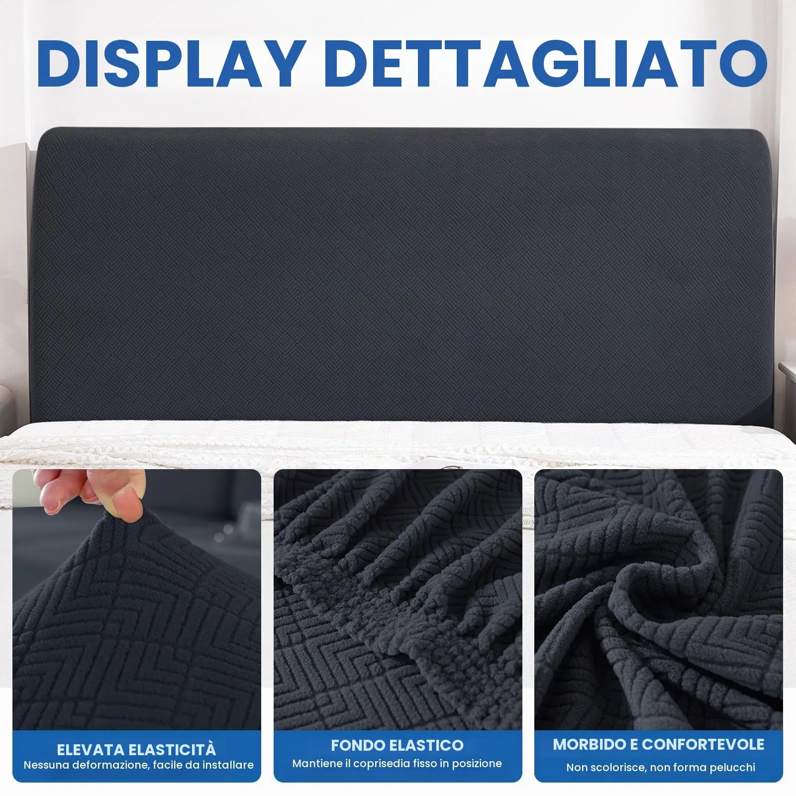 YSTELLAA Copri Testata Letto Matrimoniale Elasticizzato, 200cm, Grigio Scuro - immagine 5