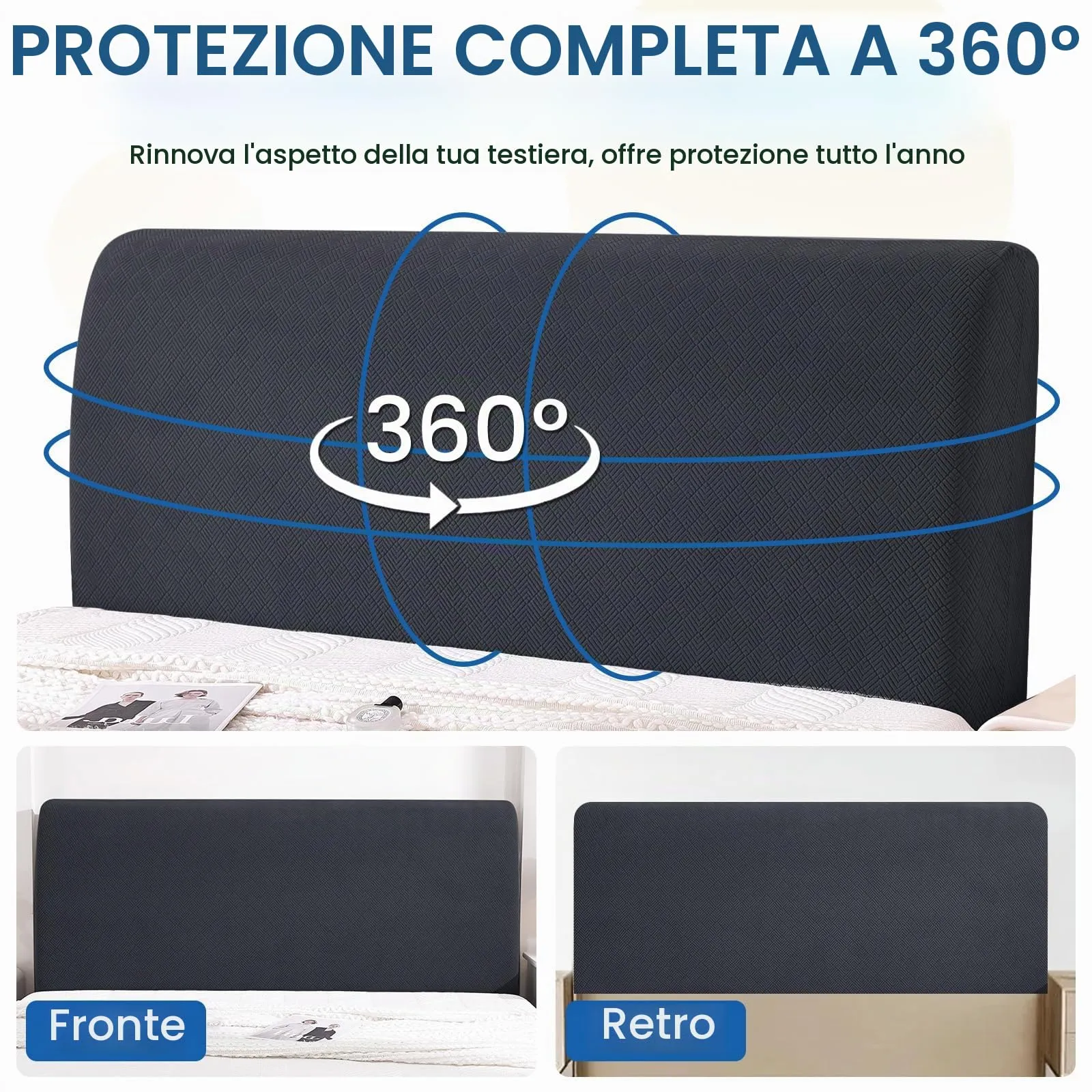 YSTELLAA Copri Testata Letto Matrimoniale Elasticizzato, 200cm, Grigio Scuro - immagine 6