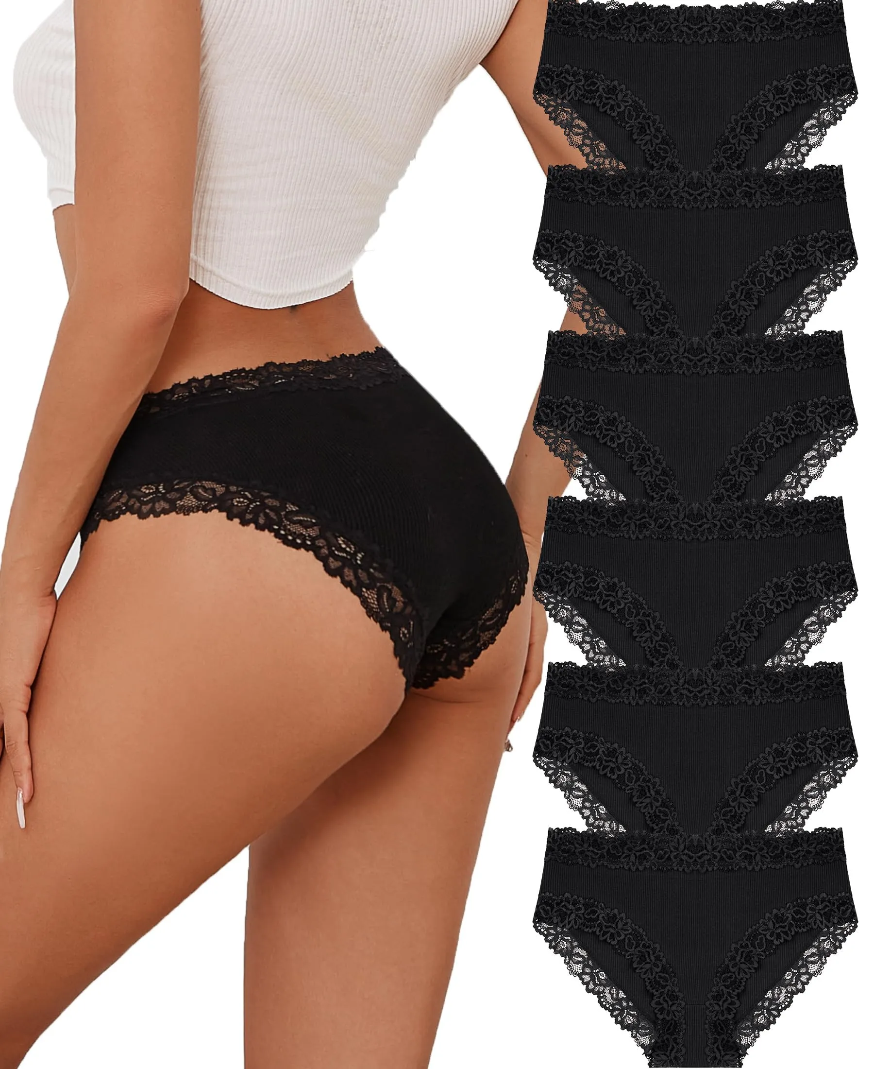 ALL OF SHE Biancheria Intima da Donna in Cotone, Set da 6 Slip Brasiliano e Pizzo, Taglie S-2XL - immagine 1