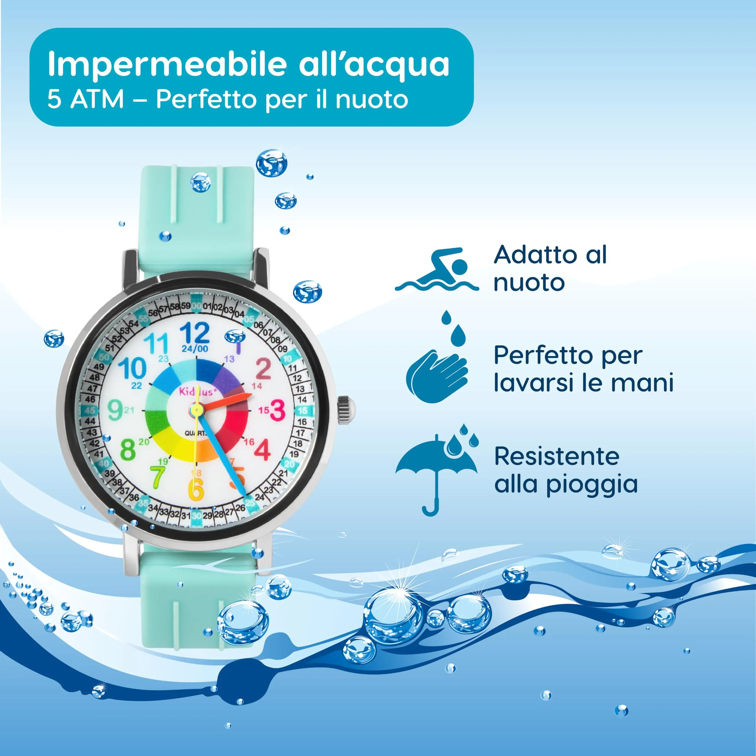 Kiddus Orologio Educativo Analogico per Bambini dai 5 Anni, 5ATM - immagine 2