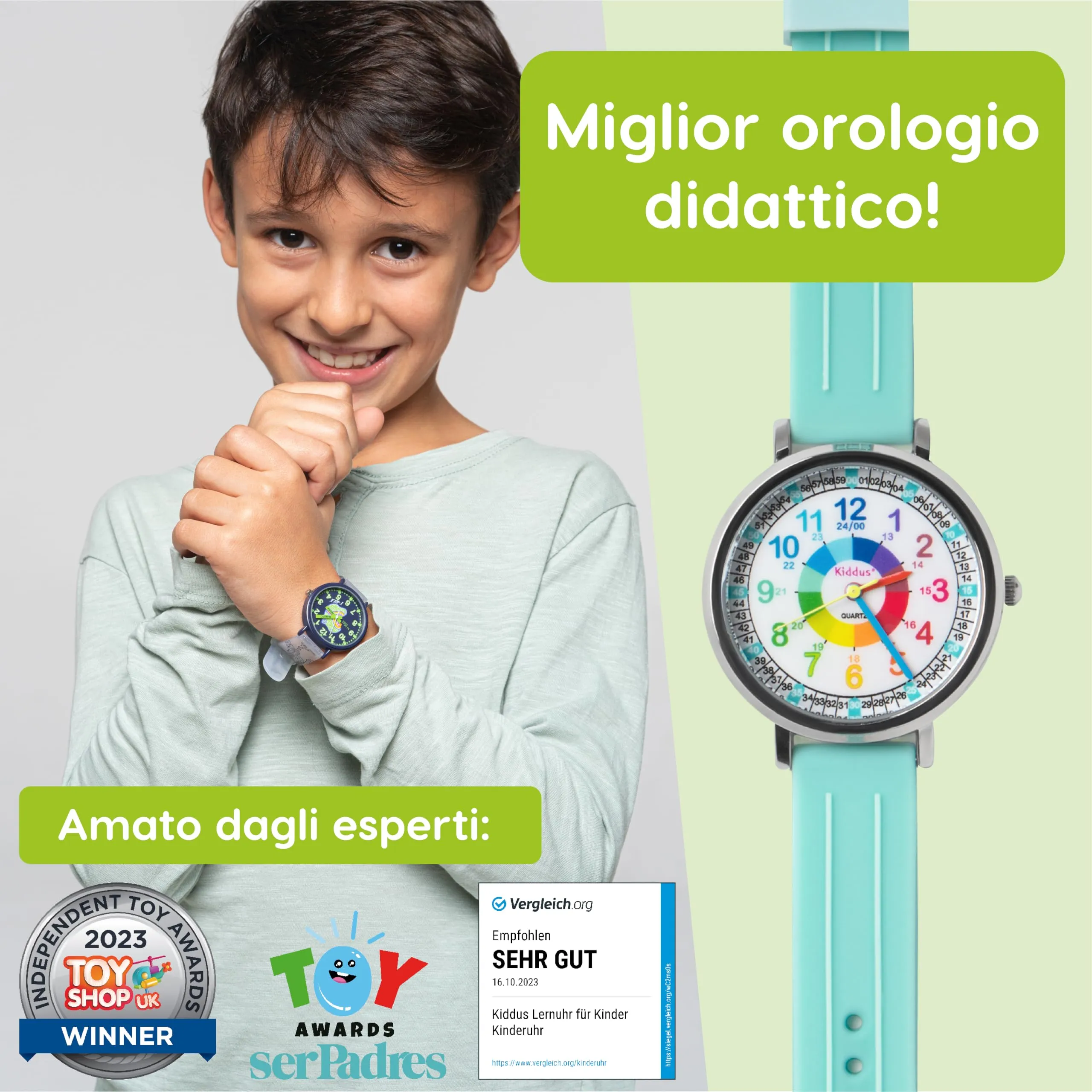 Kiddus Orologio Educativo Analogico per Bambini dai 5 Anni, 5ATM - immagine 3