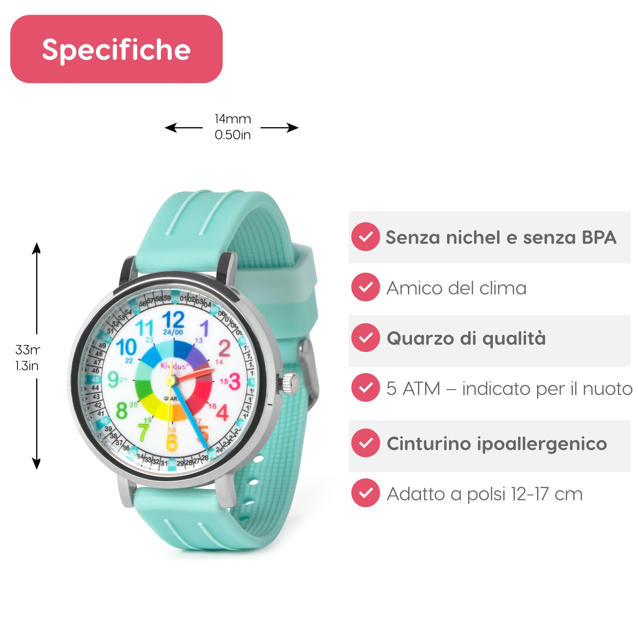 Kiddus Orologio Educativo Analogico per Bambini dai 5 Anni, 5ATM - immagine 6