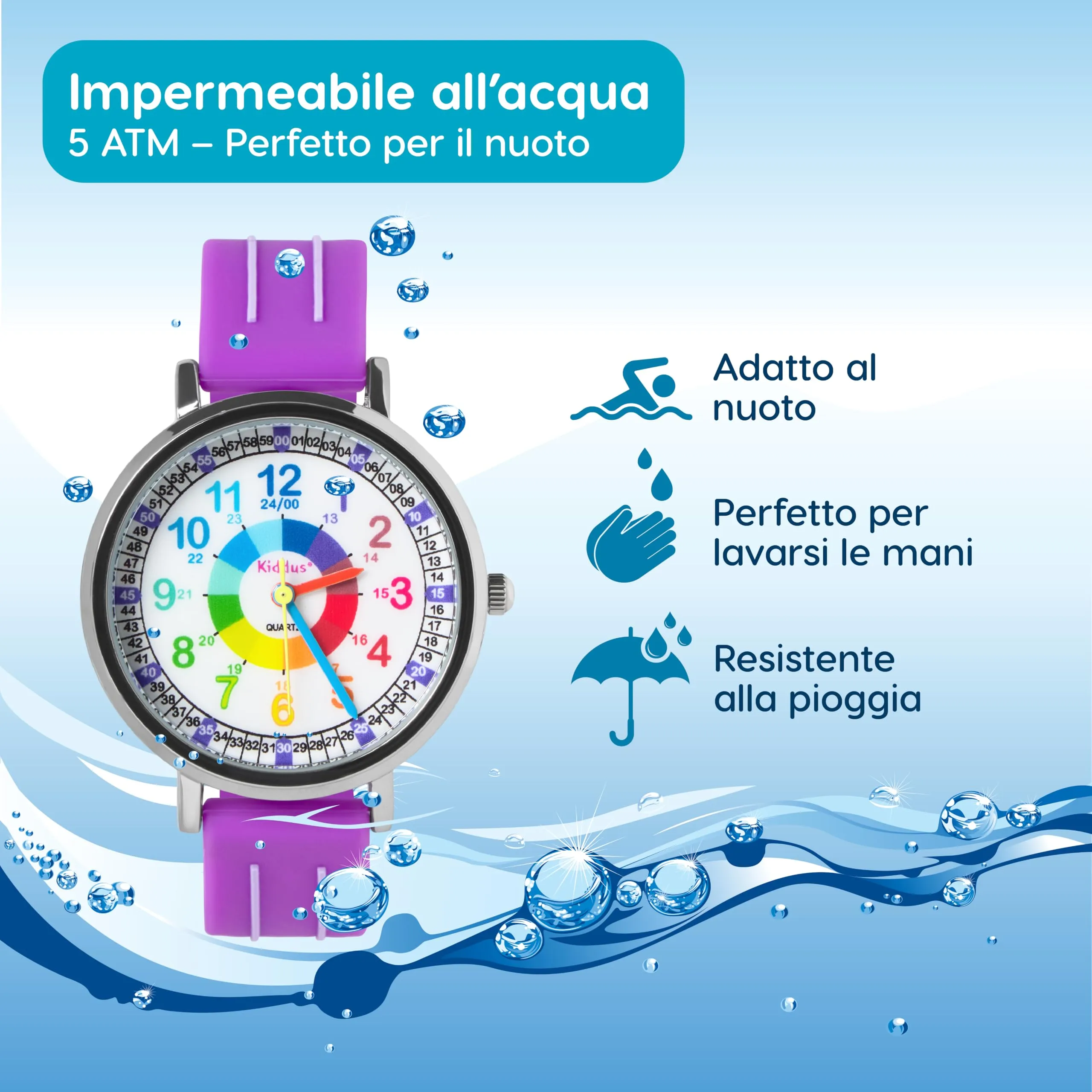 Kiddus Orologio Educativo Analogico per Bambini, 5 ATM, WA688 - immagine 2
