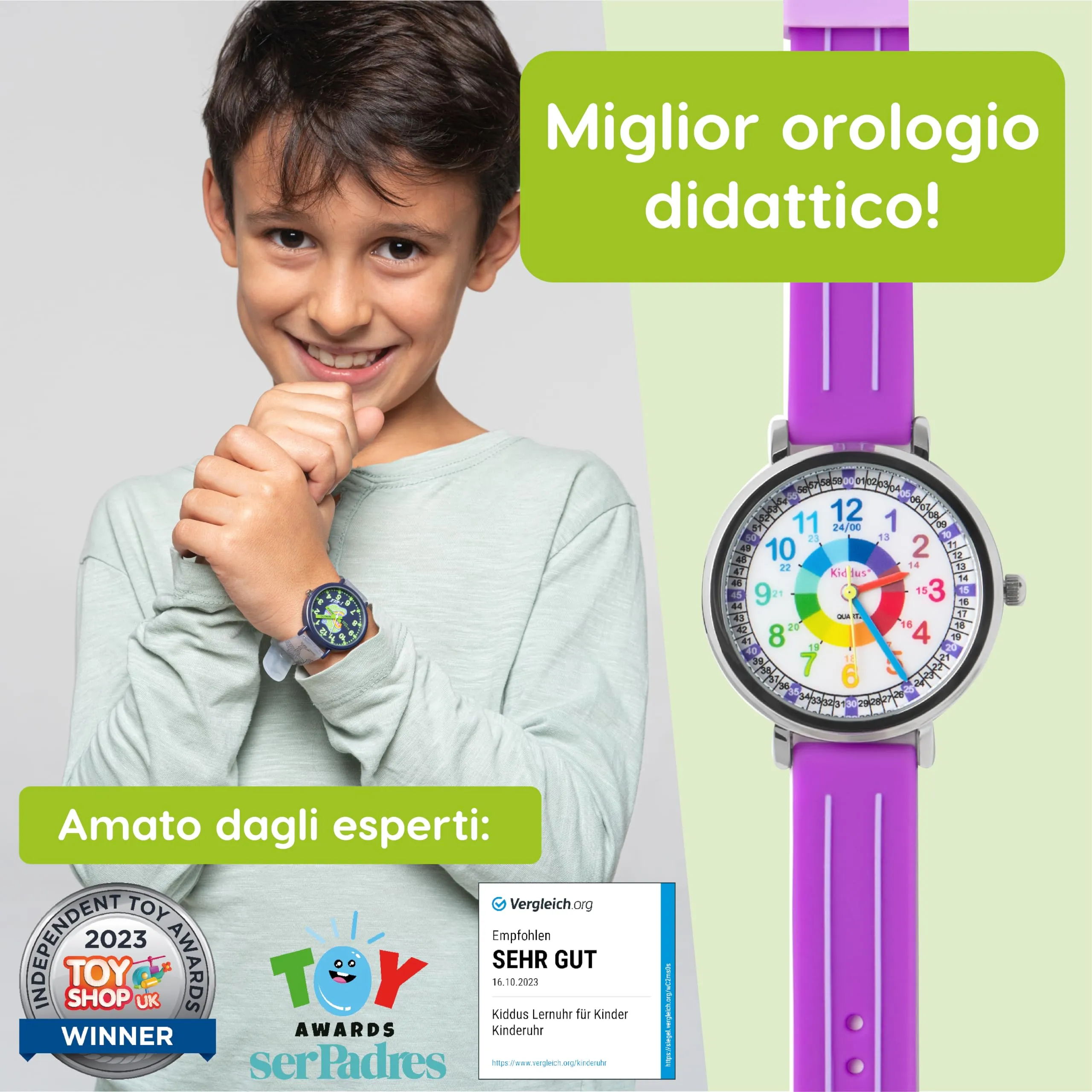 Kiddus Orologio Educativo Analogico per Bambini, 5 ATM, WA688 - immagine 3