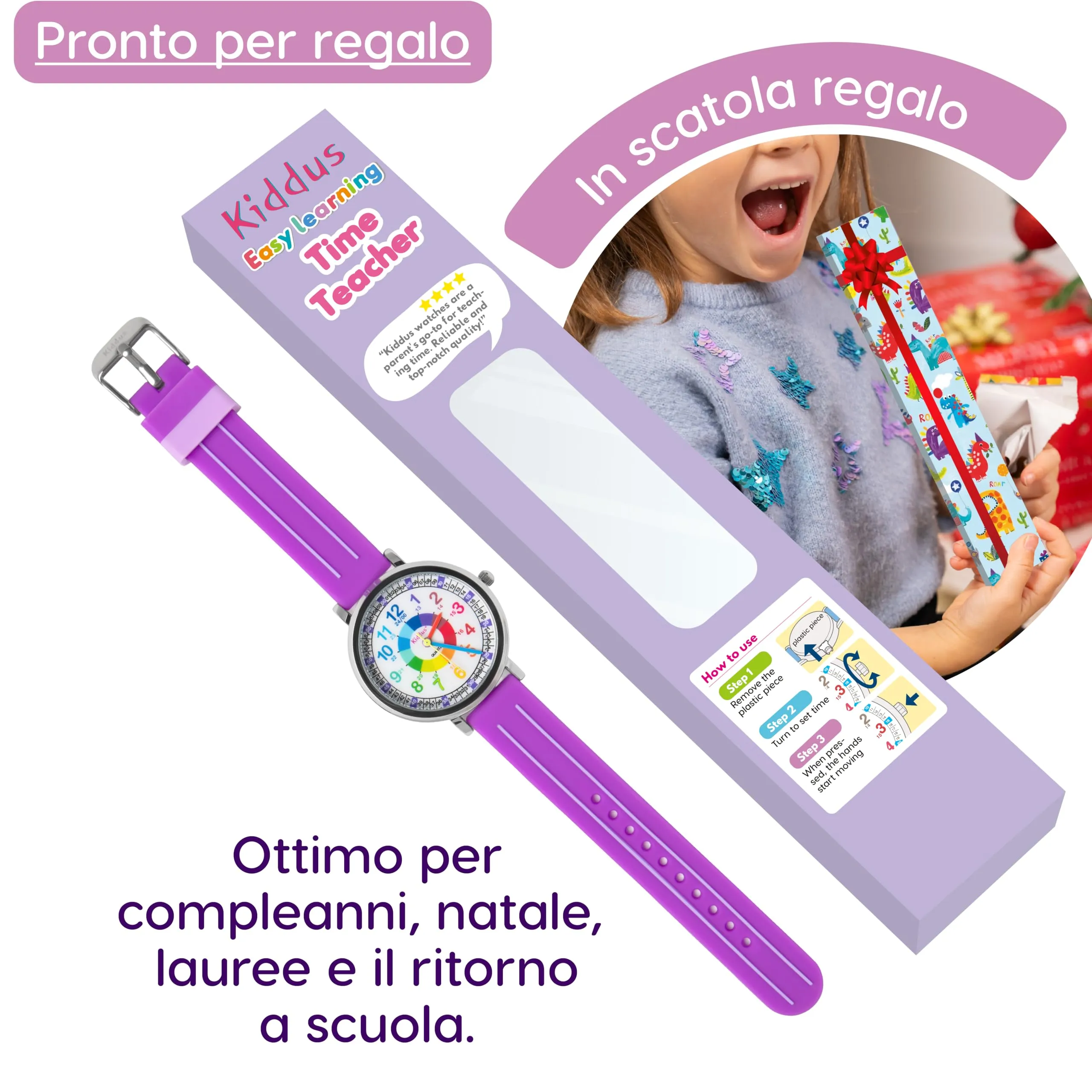 Kiddus Orologio Educativo Analogico per Bambini, 5 ATM, WA688 - immagine 4