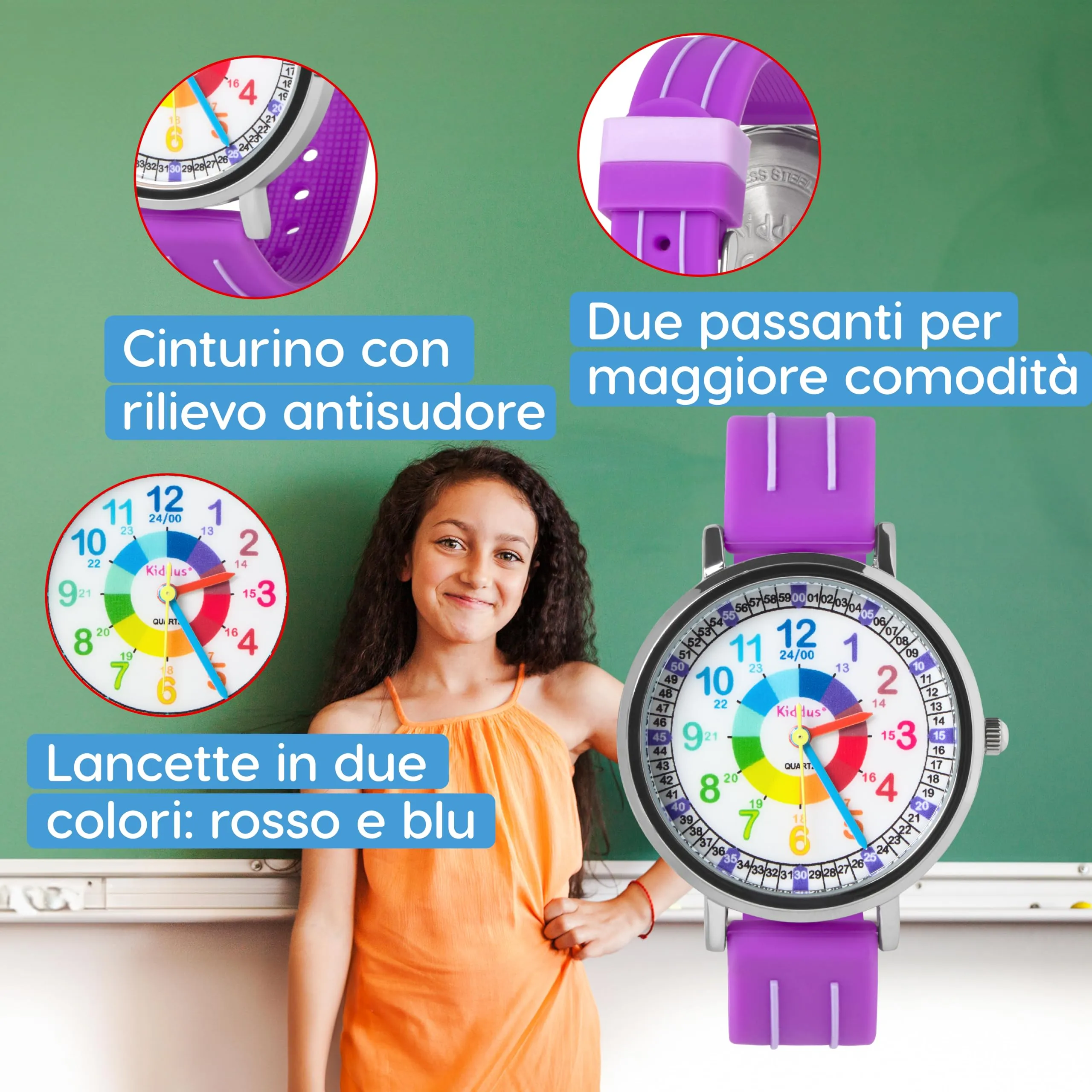 Kiddus Orologio Educativo Analogico per Bambini, 5 ATM, WA688 - immagine 5