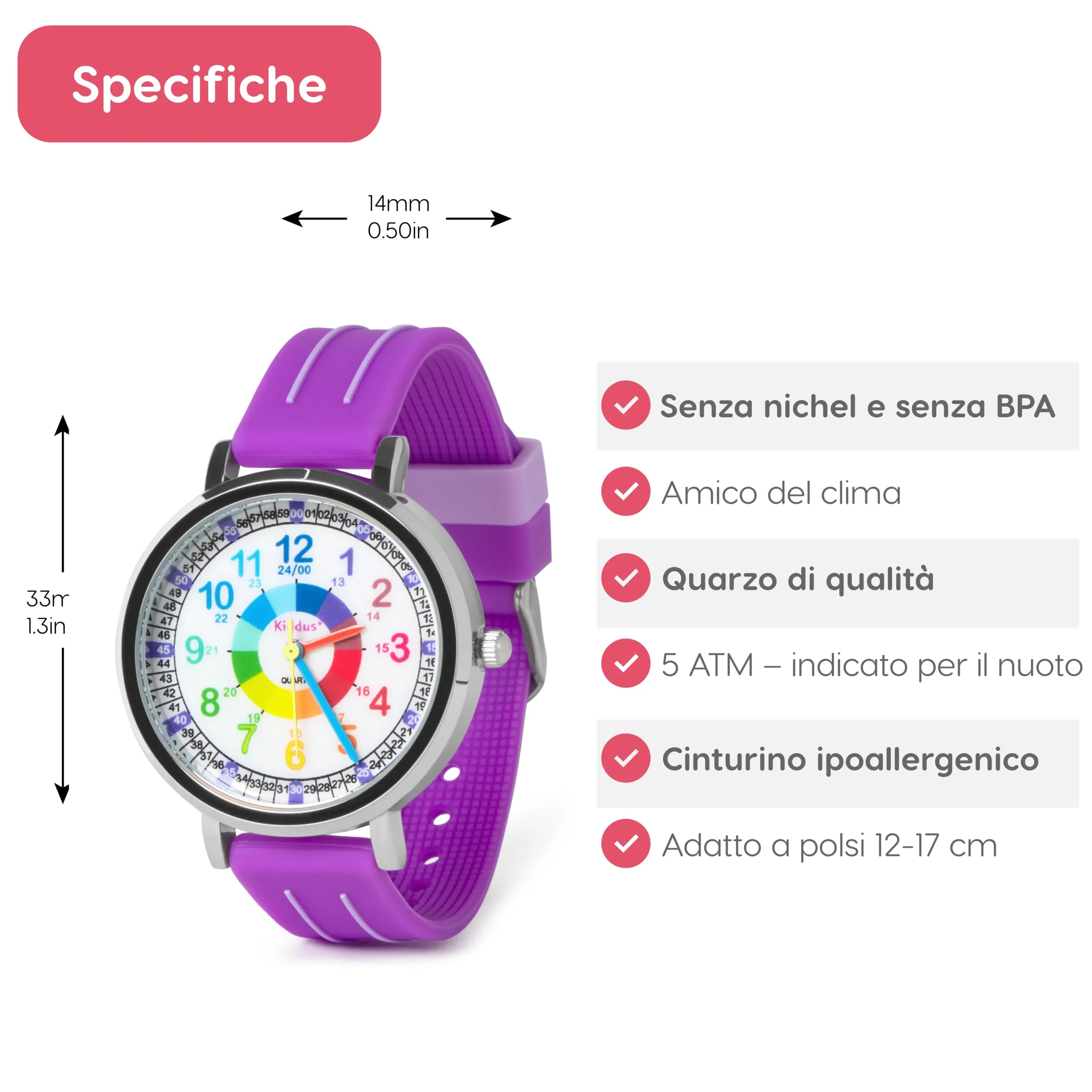 Kiddus Orologio Educativo Analogico per Bambini, 5 ATM, WA688 - immagine 6