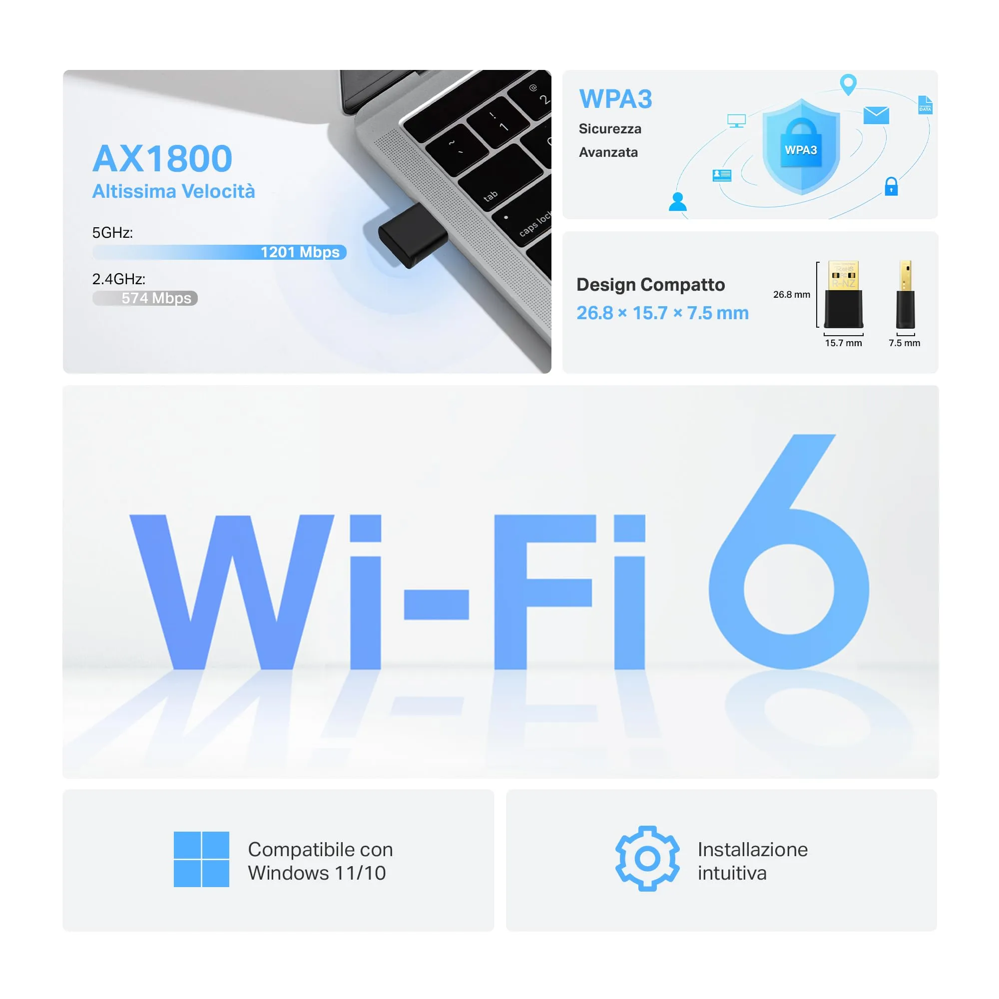 TP-Link Archer TX20U Nano Adattatore USB Wi-Fi 6 AX1800 USB 3.0 per PC - immagine 2