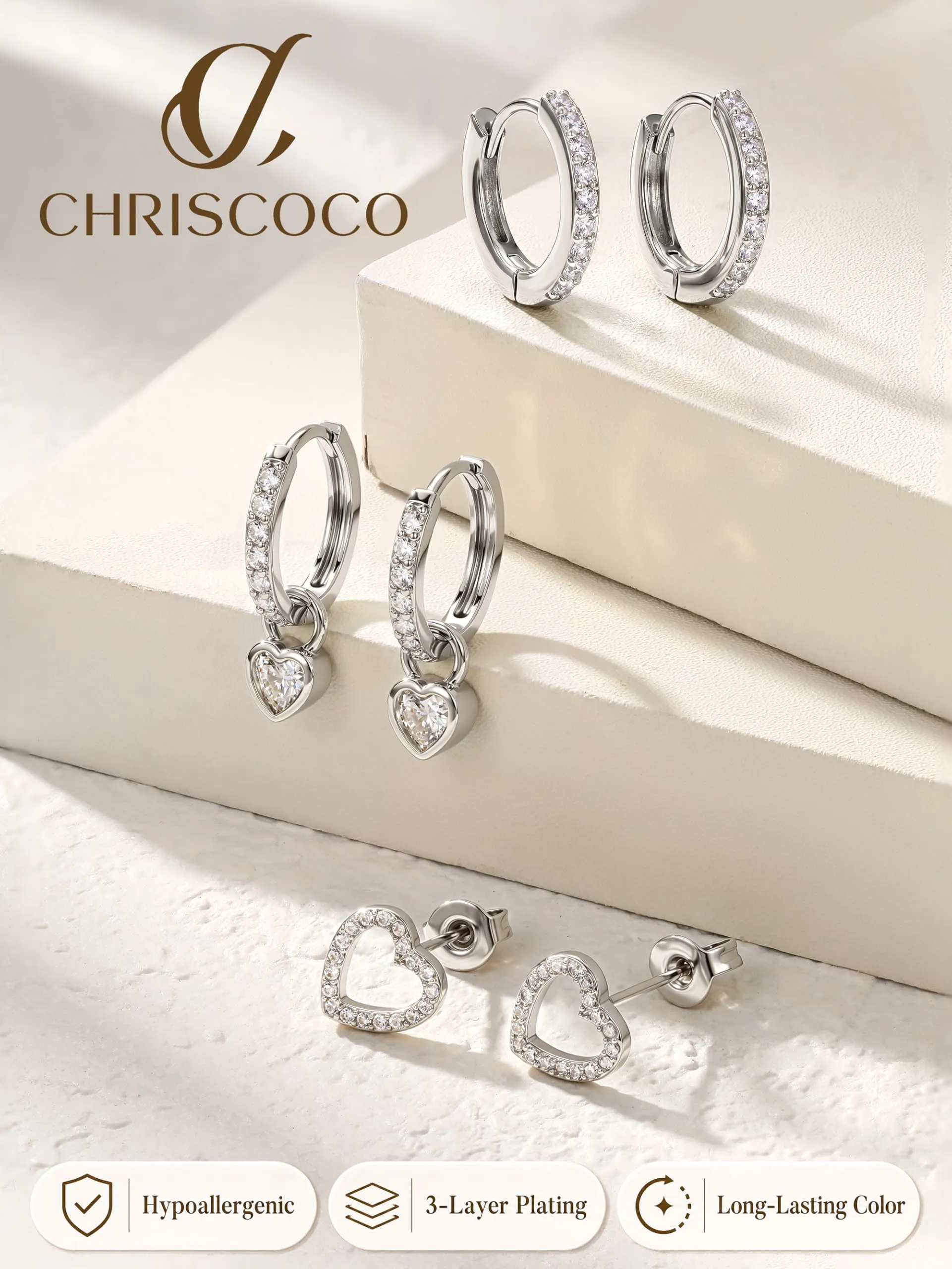 Chriscoco Set Orecchini Donna in Acciaio Chirurgico Oro e Argento - immagine 7