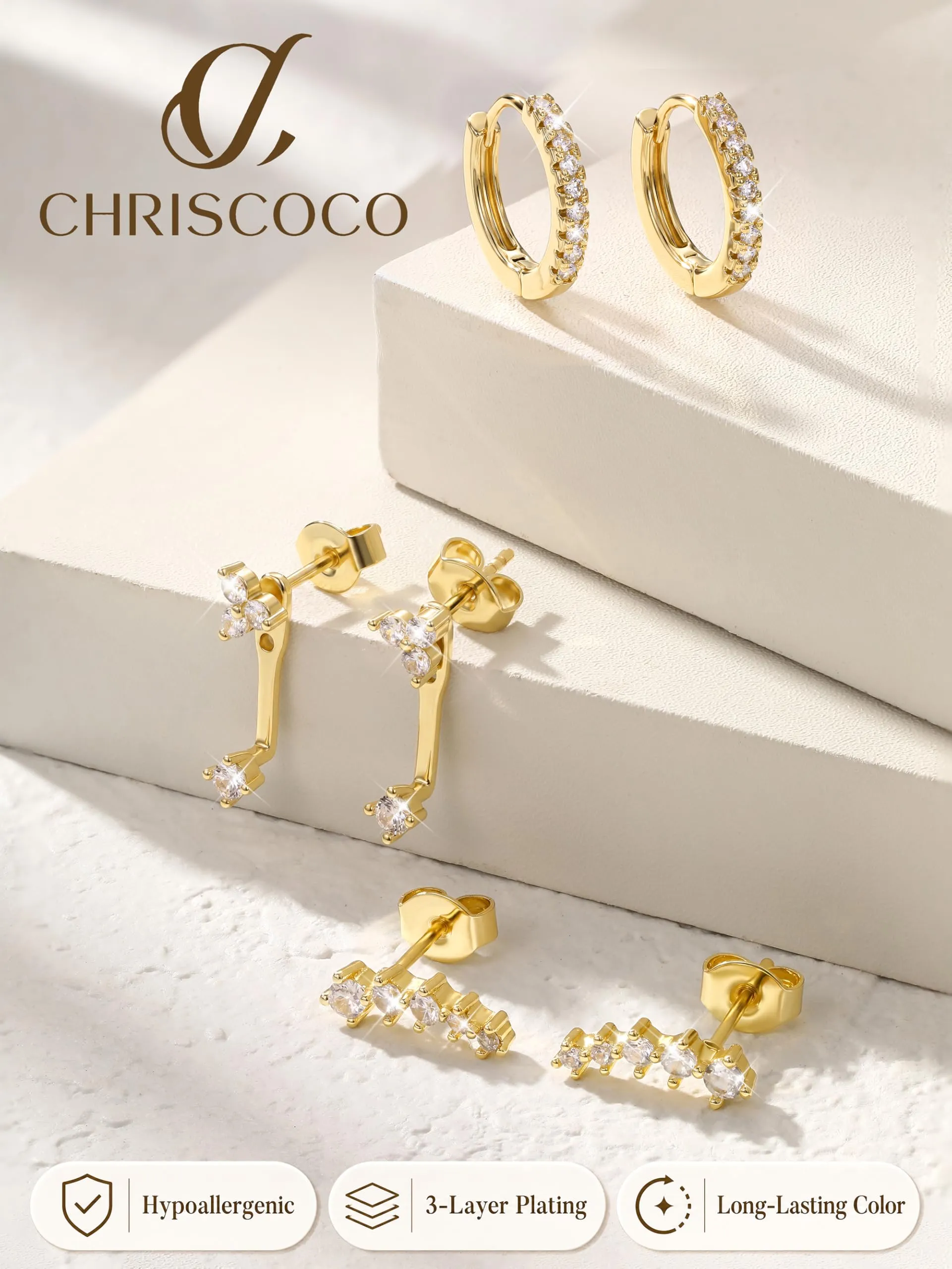 Chriscoco Set Orecchini Donna in Acciaio Chirurgico, Oro e Argento - immagine 7