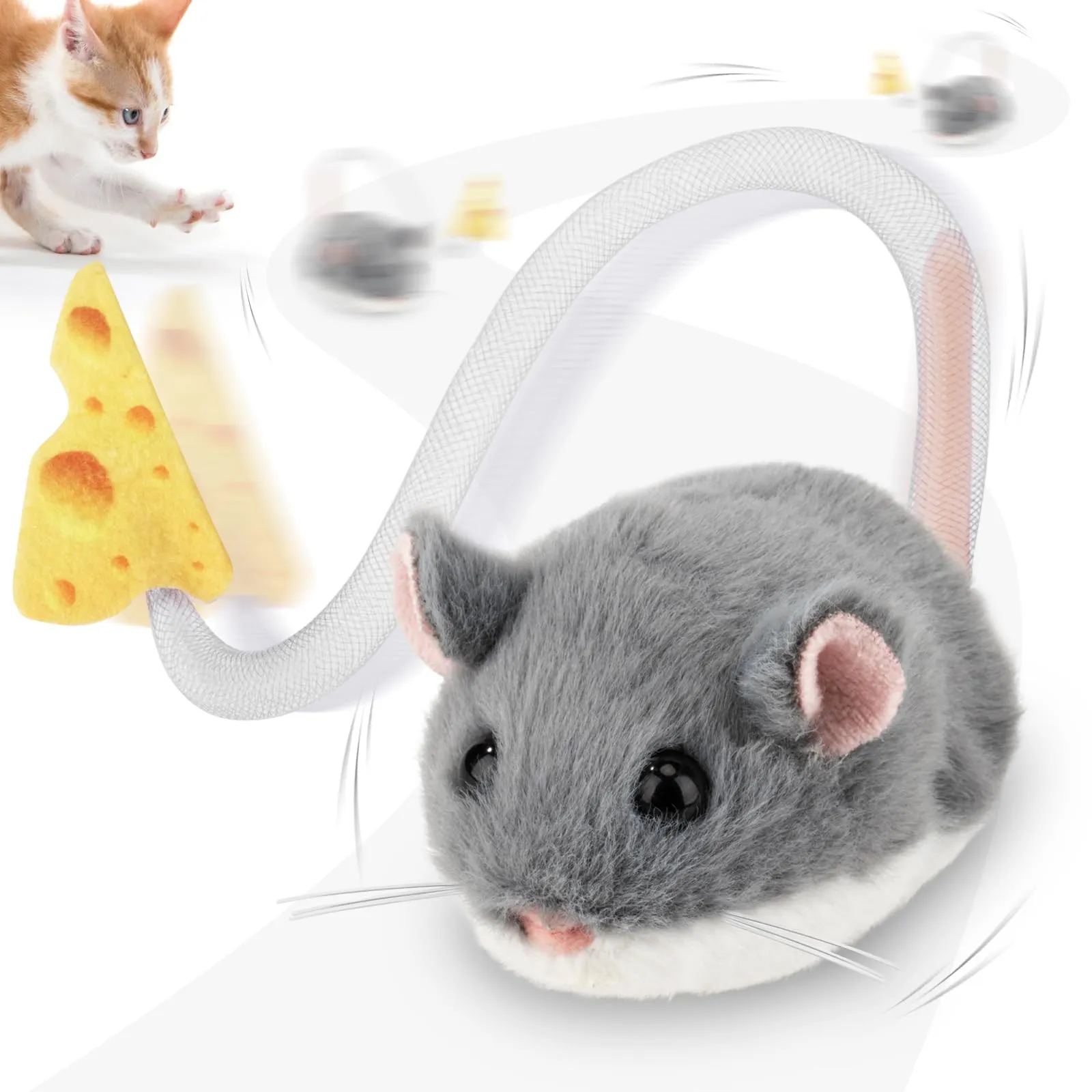 Migipaws Giocattolo Interattivo per Gatti, Topolino Elettrico Ricaricabile con Sensore Intelligente, Coda Mobile e Squittio, con Erba Gatta - immagine 1