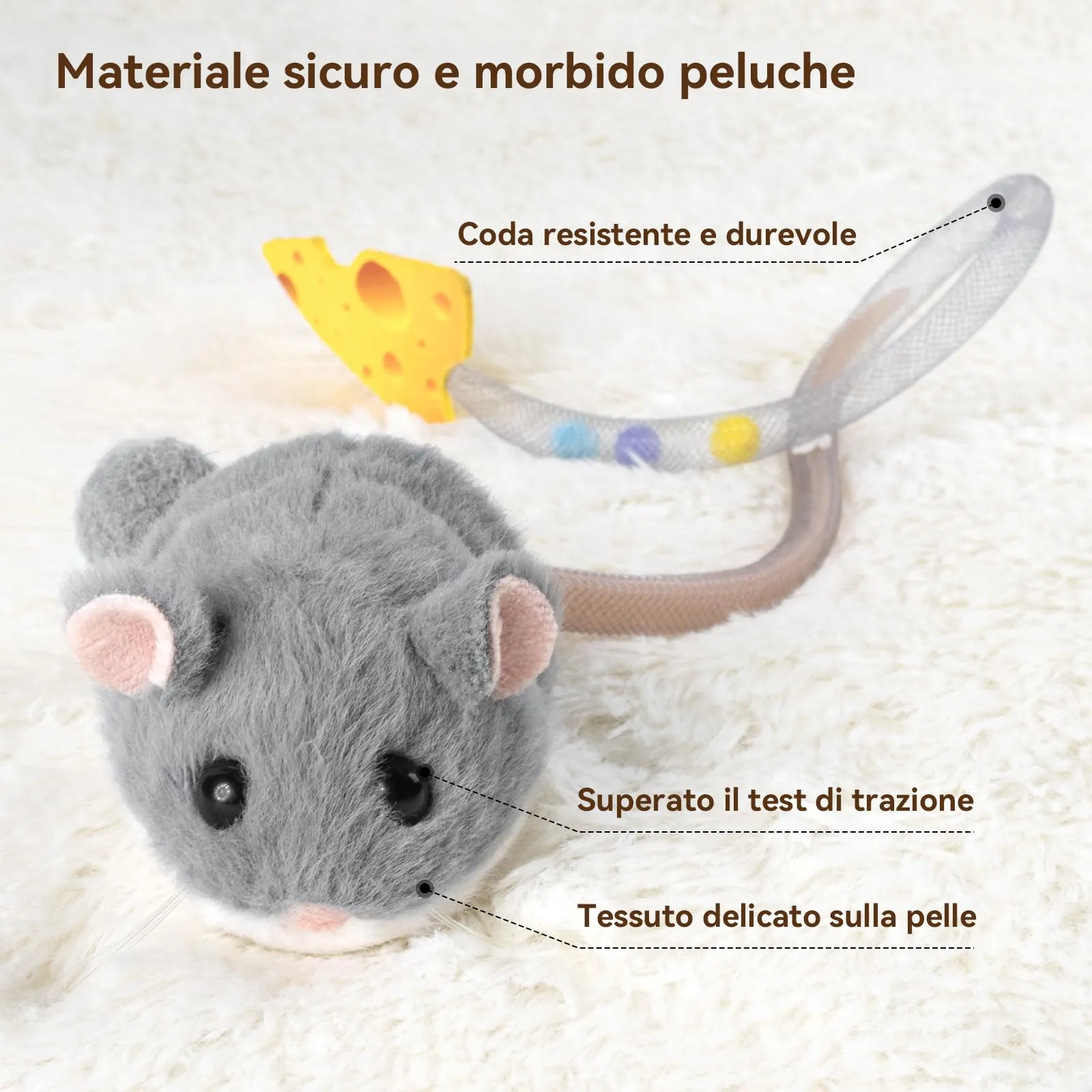 Migipaws Giocattolo Interattivo per Gatti, Topolino Elettrico Ricaricabile con Sensore Intelligente, Coda Mobile e Squittio, con Erba Gatta - immagine 5